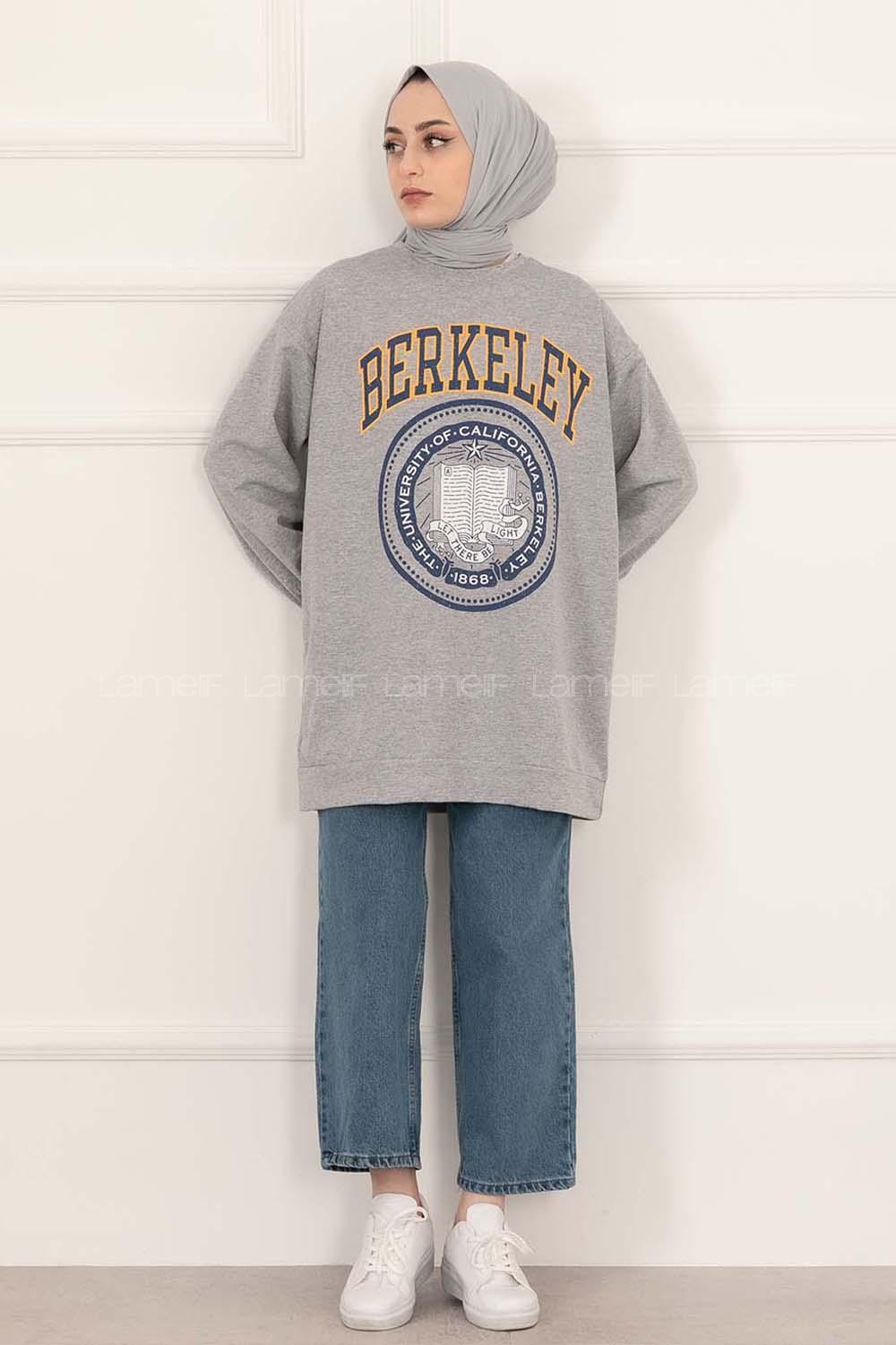 Modalamelif Bisiklet Yakalı Berkeley Yazı Baskılı Tunik Gri