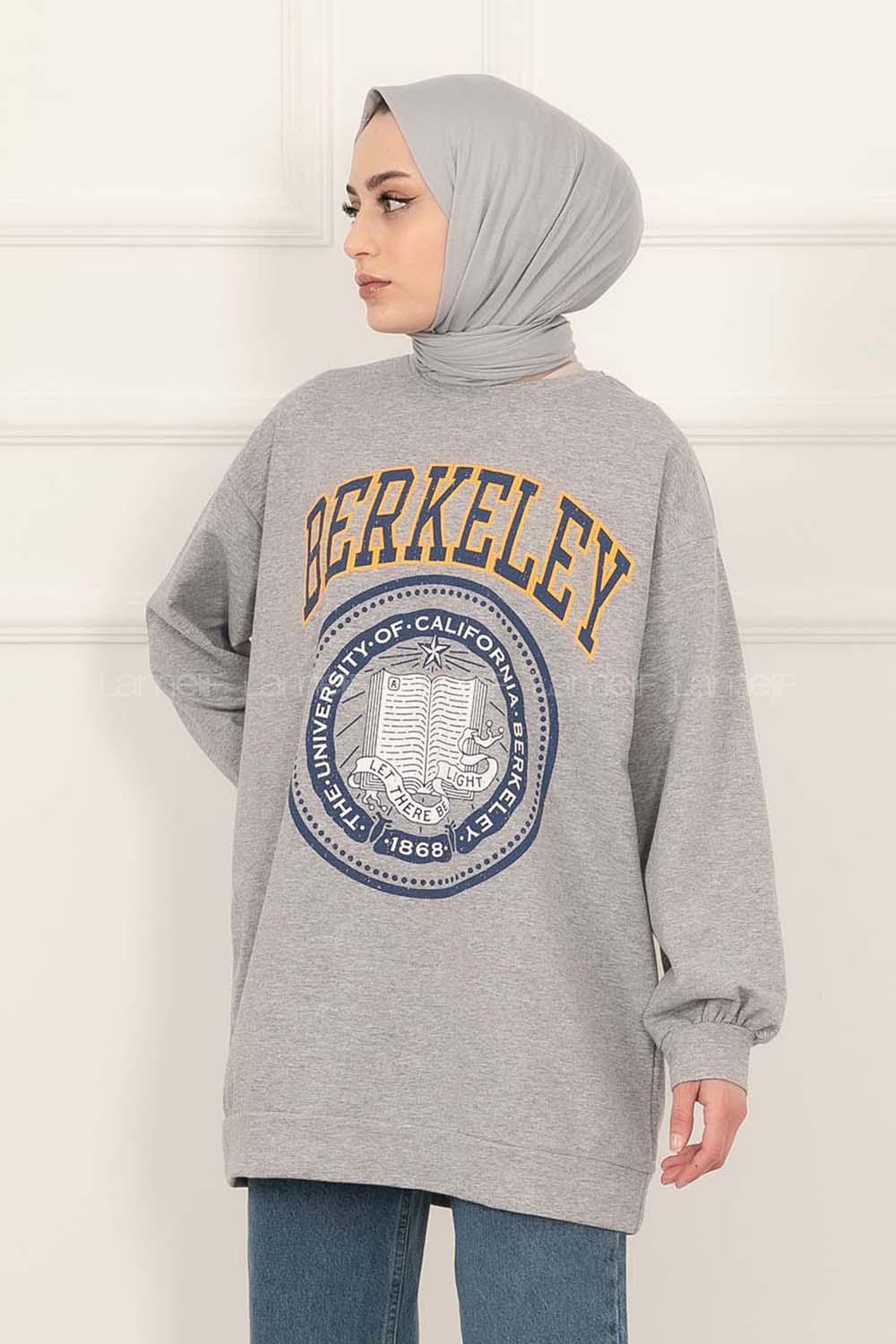 Modalamelif Bisiklet Yakalı Berkeley Yazı Baskılı Tunik Gri