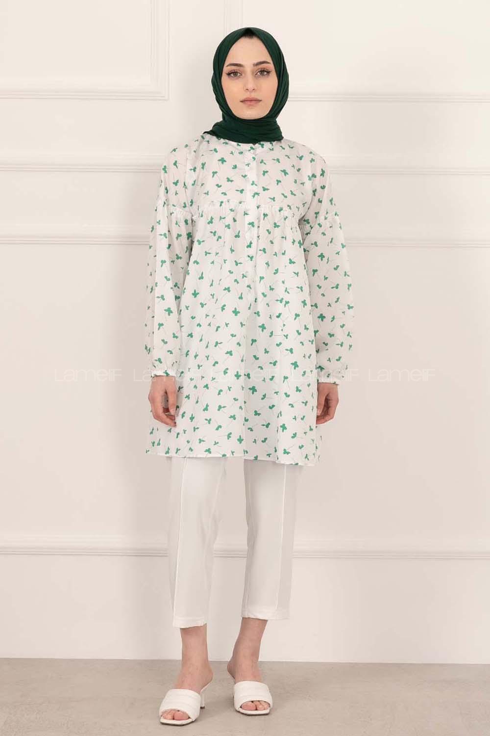 Modalamelif Hakim Yaka Desenli Tunik Yeşil
