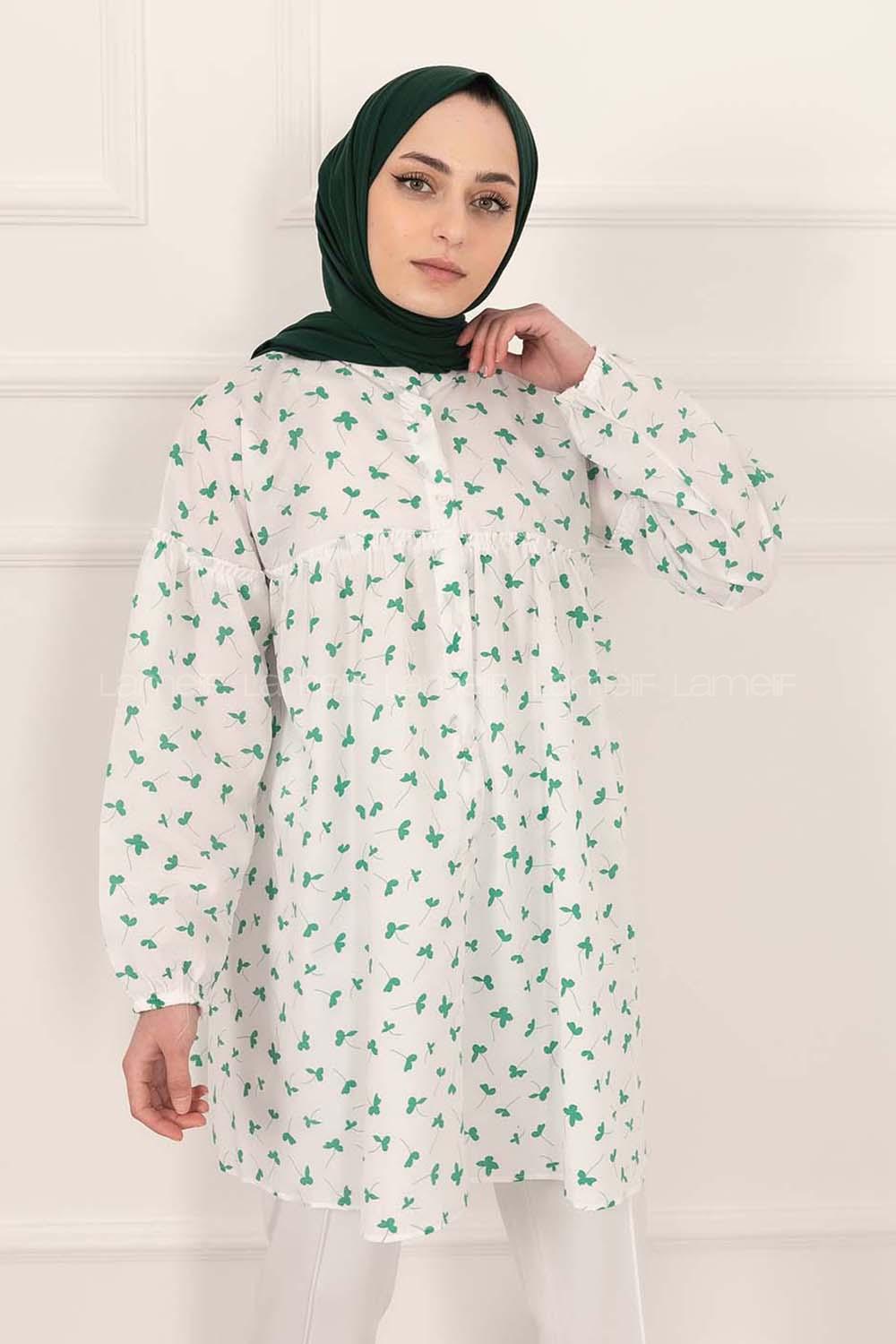 Modalamelif Hakim Yaka Desenli Tunik Yeşil