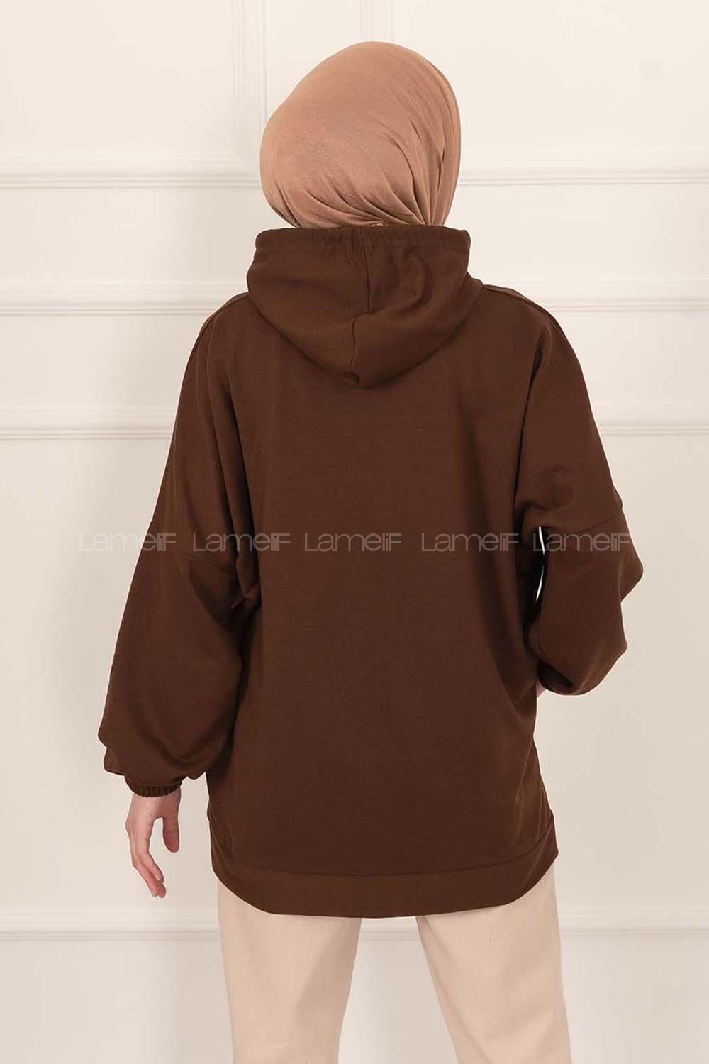 Modalamelif Kapüşonlu Miami Baskı Detaylı Sweat Acıkahve