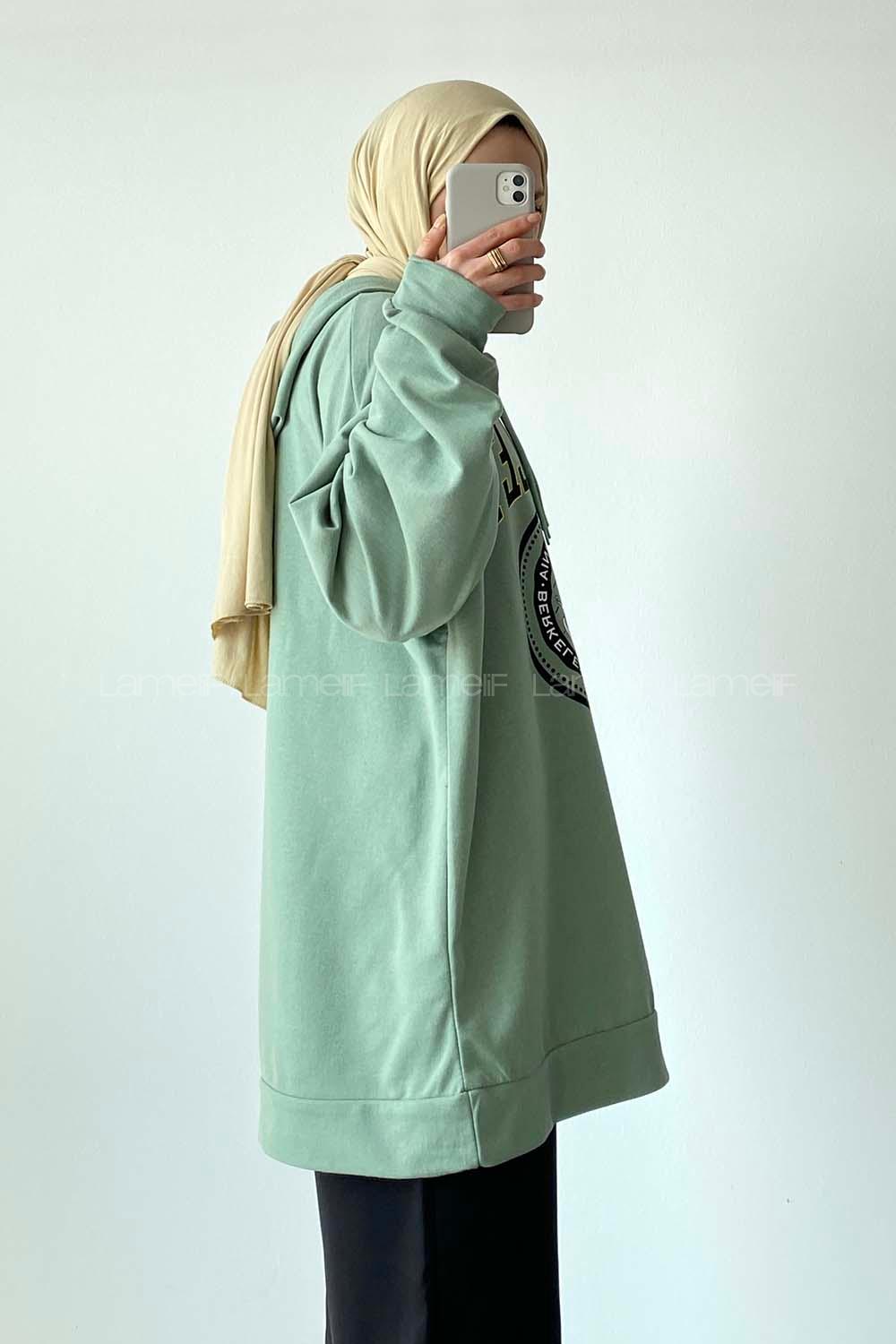 Modalamelif Berkeley Yazı Baskılı Kapüşonlu Sweat Çağla Yeşili