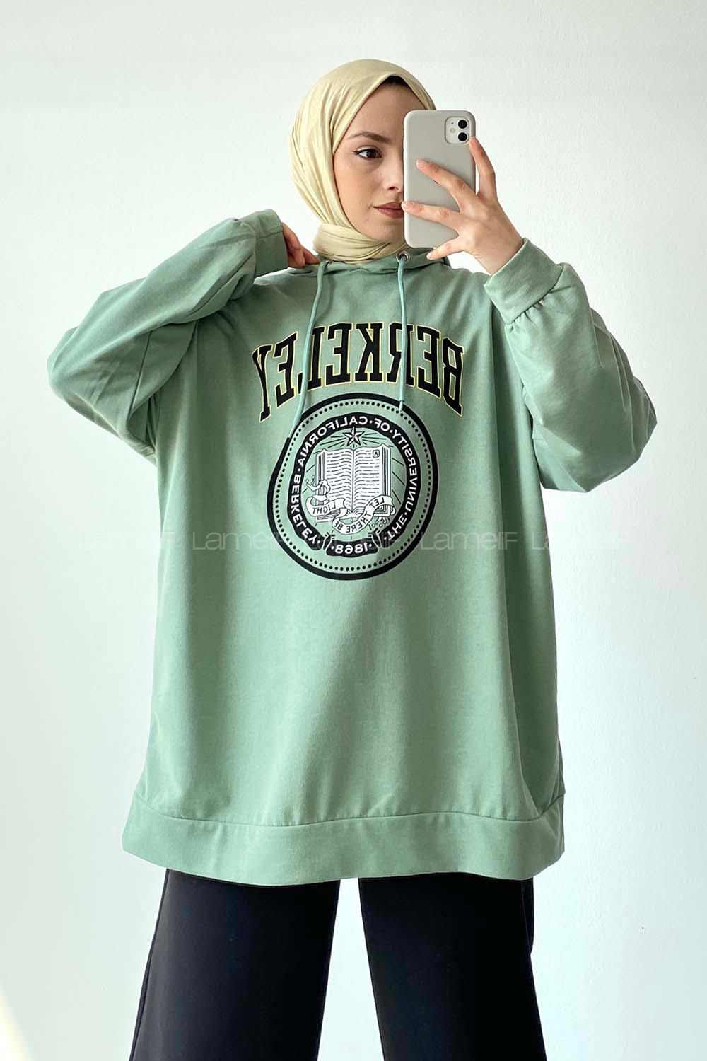 Modalamelif Berkeley Yazı Baskılı Kapüşonlu Sweat Çağla Yeşili
