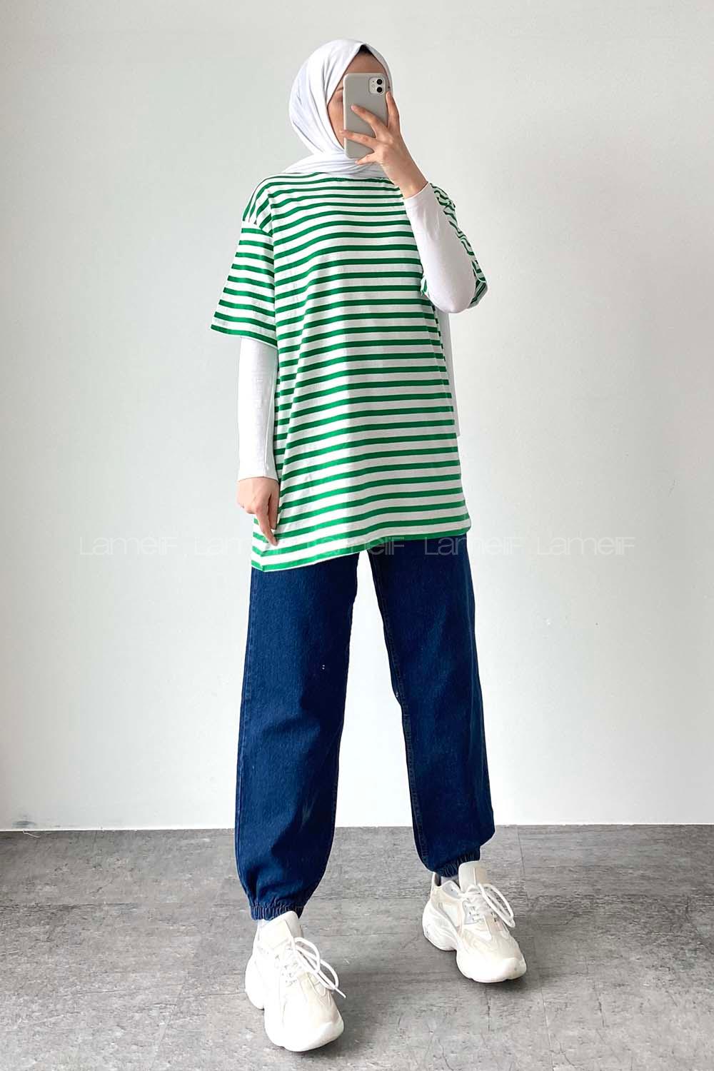 Green Medium Crew Neck Half Arm Arm Cotton Fabric Unprinted T-shirt