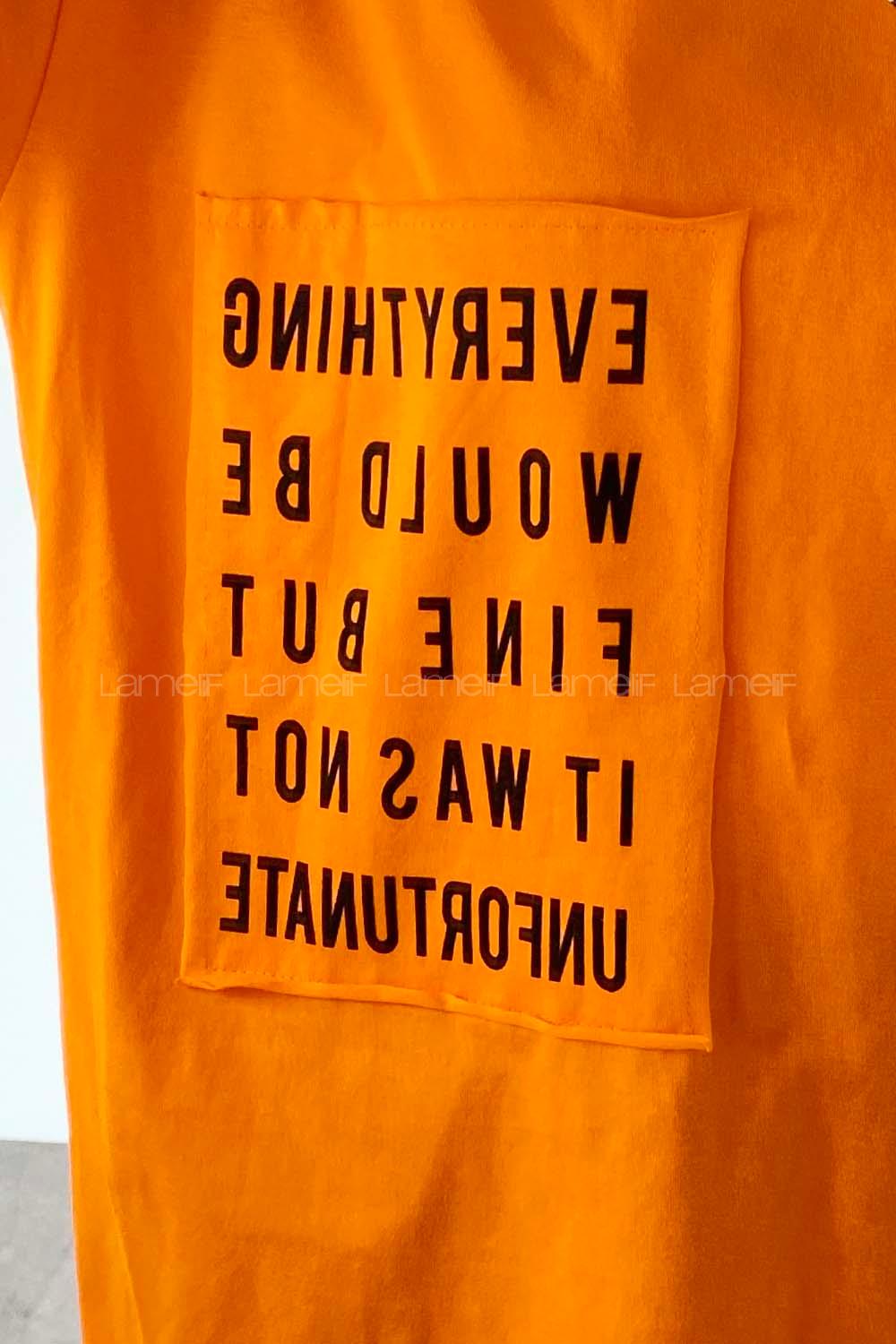 Modalamelif Everything Baskılı  Duble Kol Yan Yırtmaçlı T-Shirt Oranj