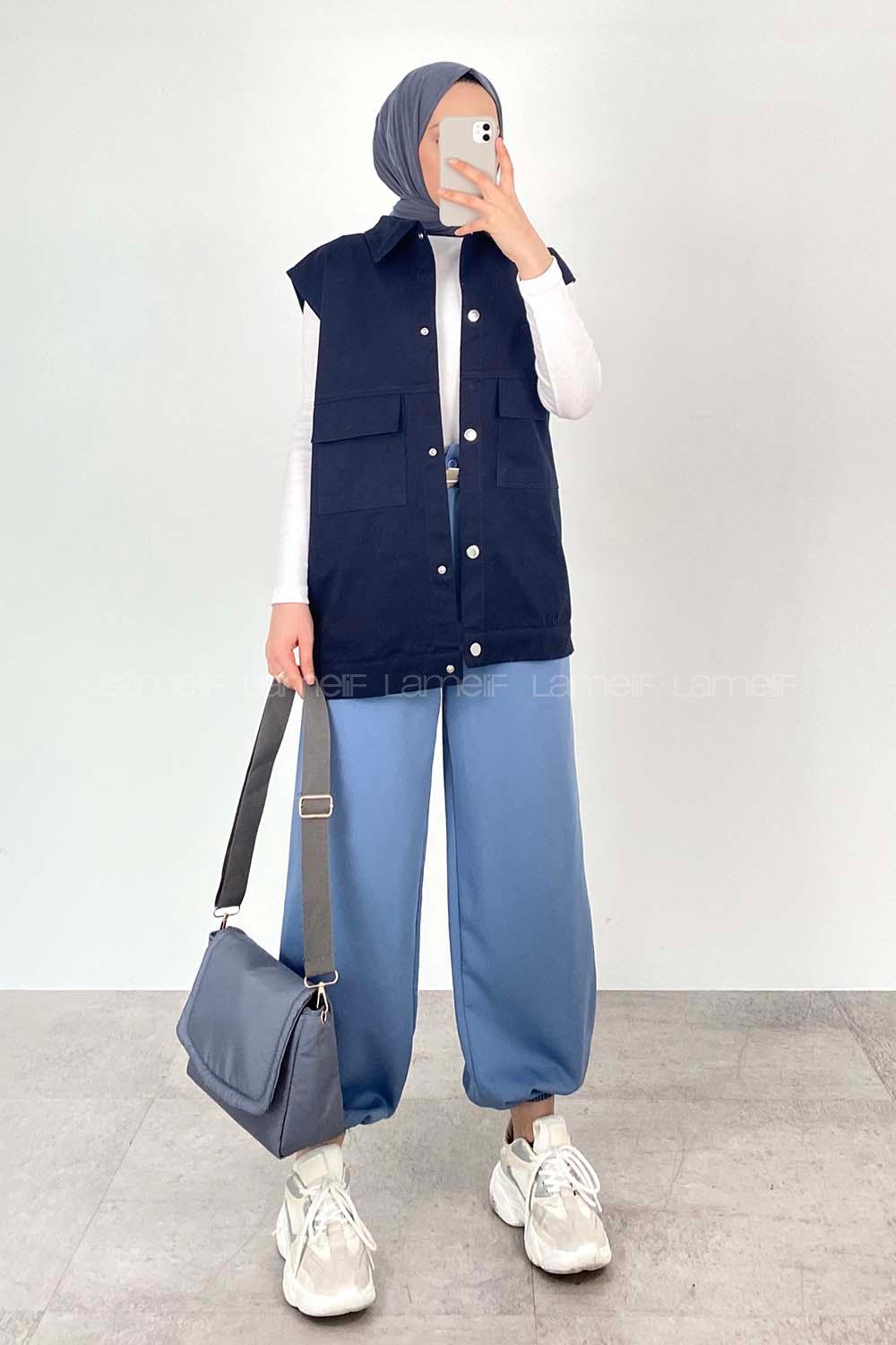 Lamelif Önü Çıtçıt Düğmeli Yelek Lacivert