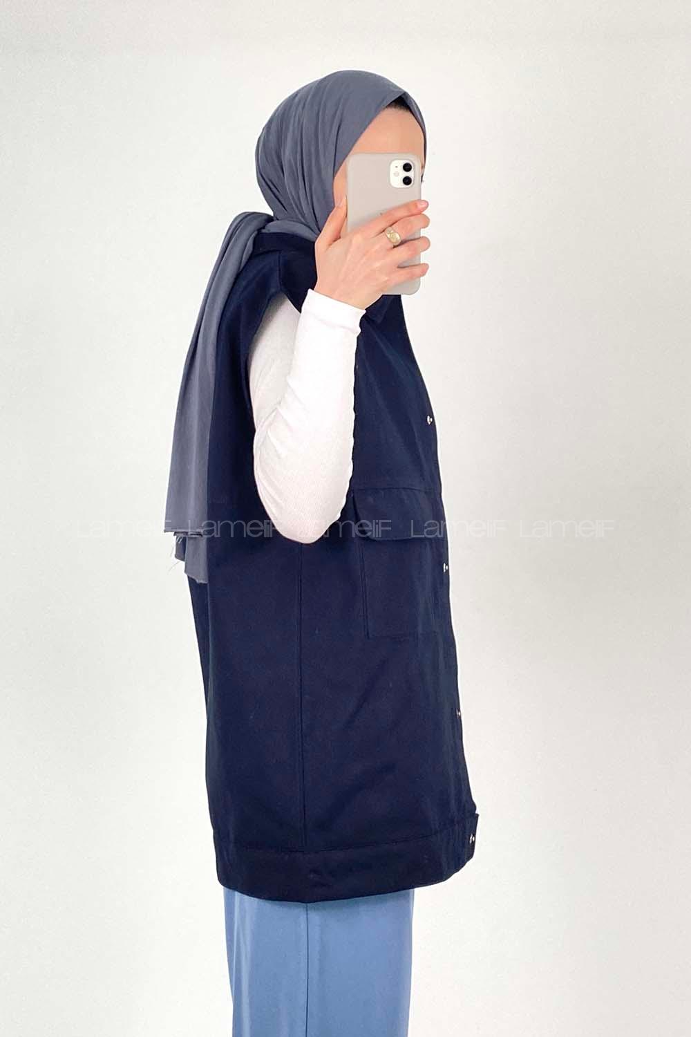 Lamelif Önü Çıtçıt Düğmeli Yelek Lacivert