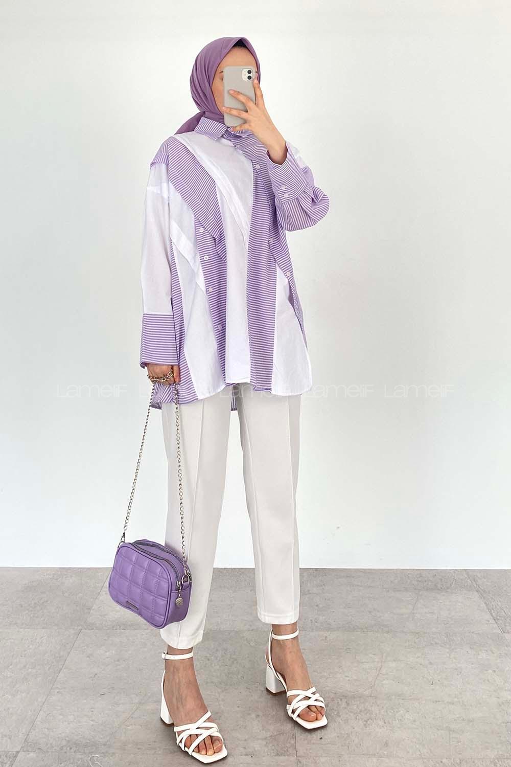 Modalamelif Asimetrik Garnili Tunik Lila