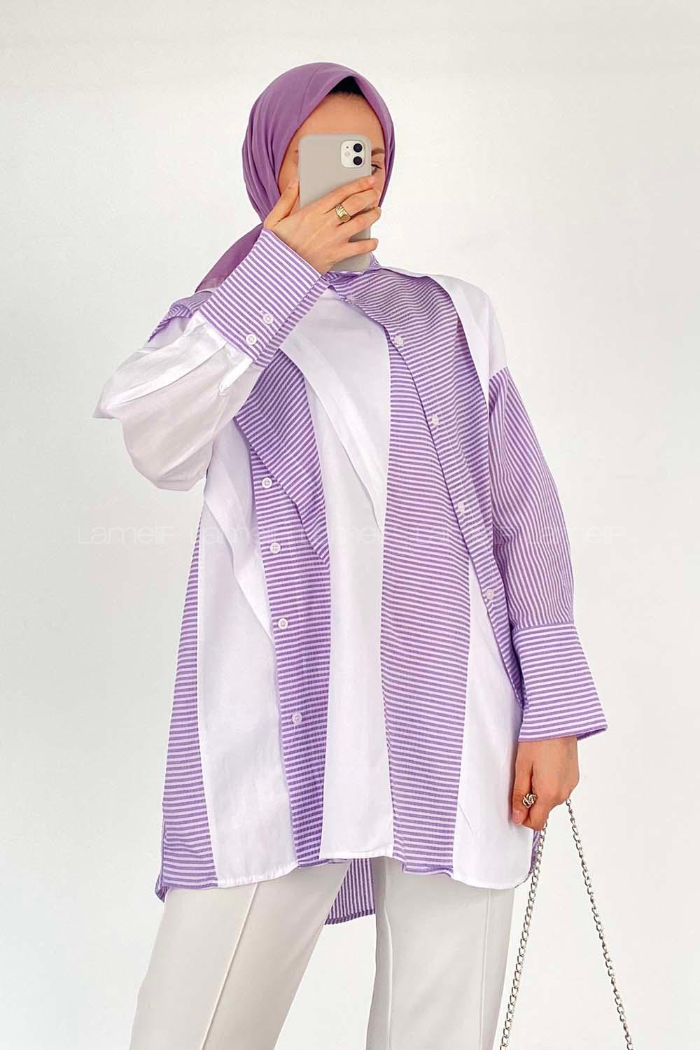 Modalamelif Asimetrik Garnili Tunik Lila