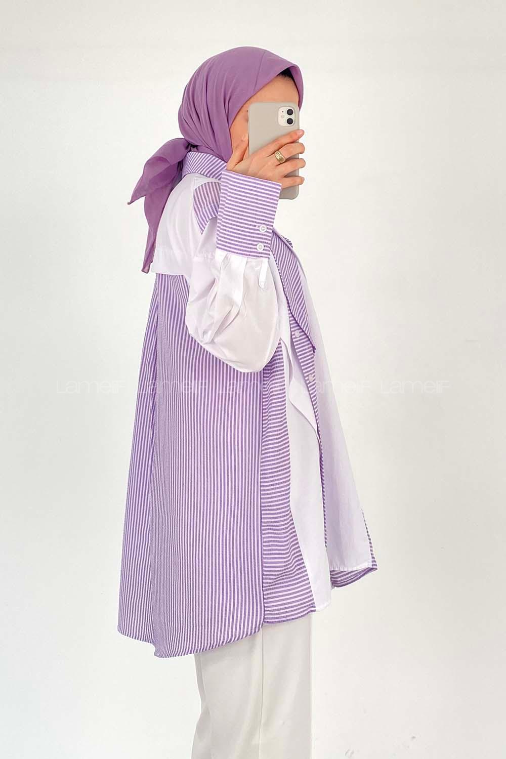 Modalamelif Asimetrik Garnili Tunik Lila