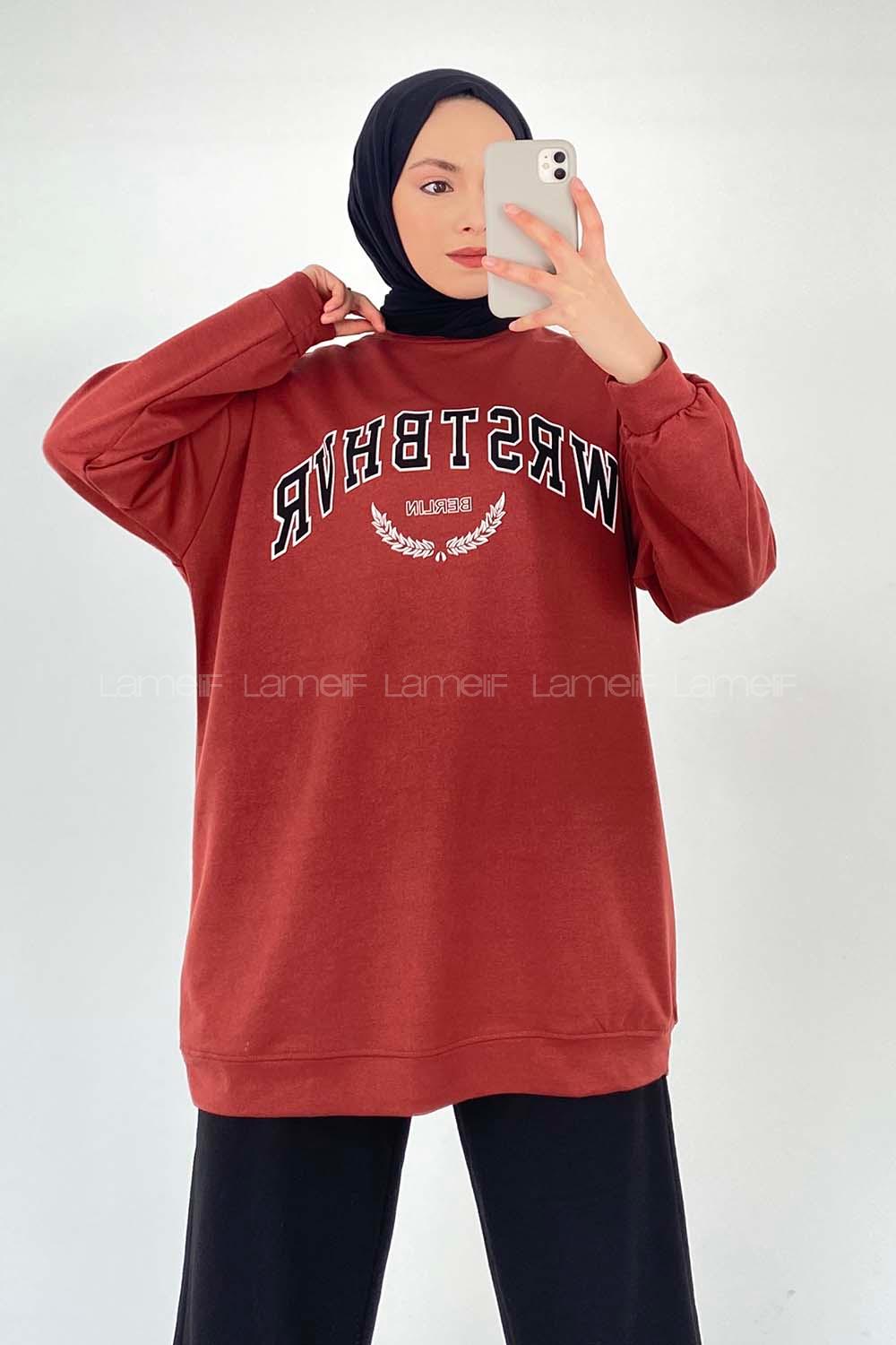 Modalamelif Bisiklet Yaka WRSTBHVR BERLİN Yazı Baskılı Sweat Kiremit