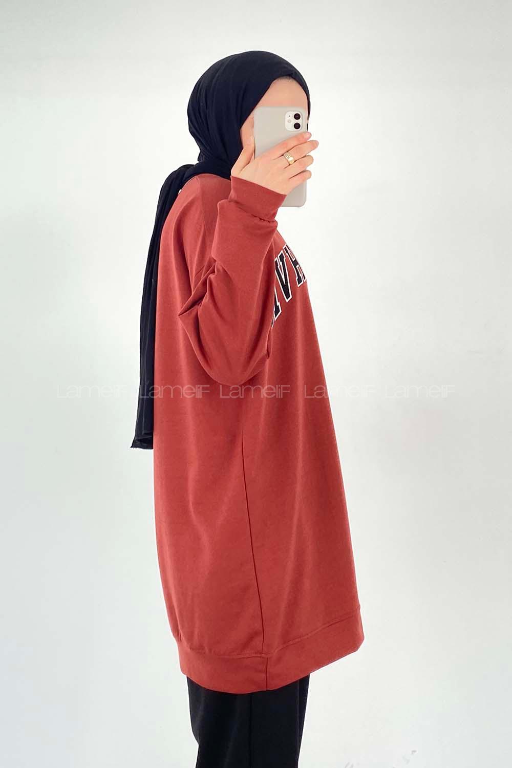 Modalamelif Bisiklet Yaka WRSTBHVR BERLİN Yazı Baskılı Sweat Kiremit