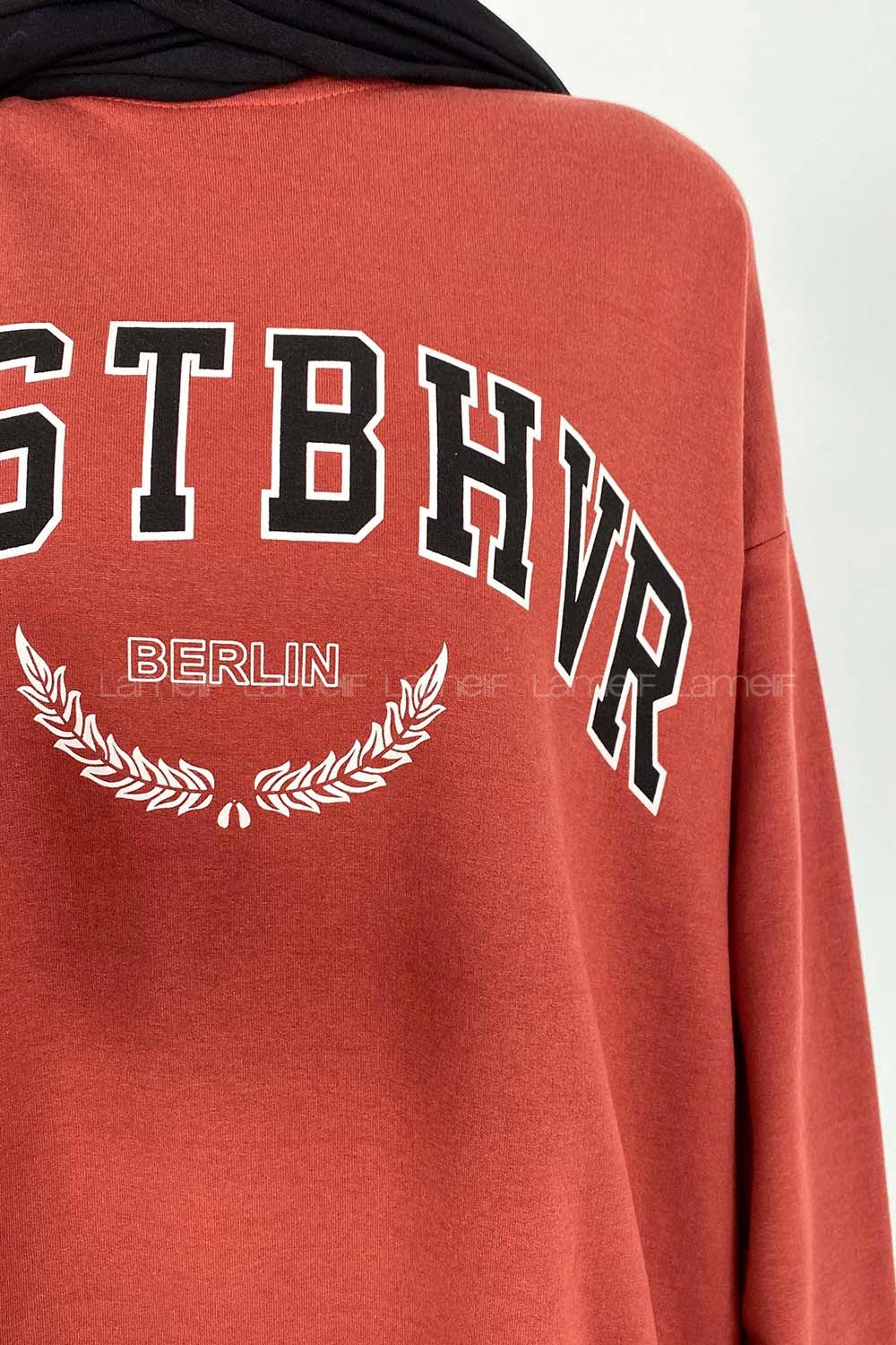 Modalamelif Bisiklet Yaka WRSTBHVR BERLİN Yazı Baskılı Sweat Kiremit