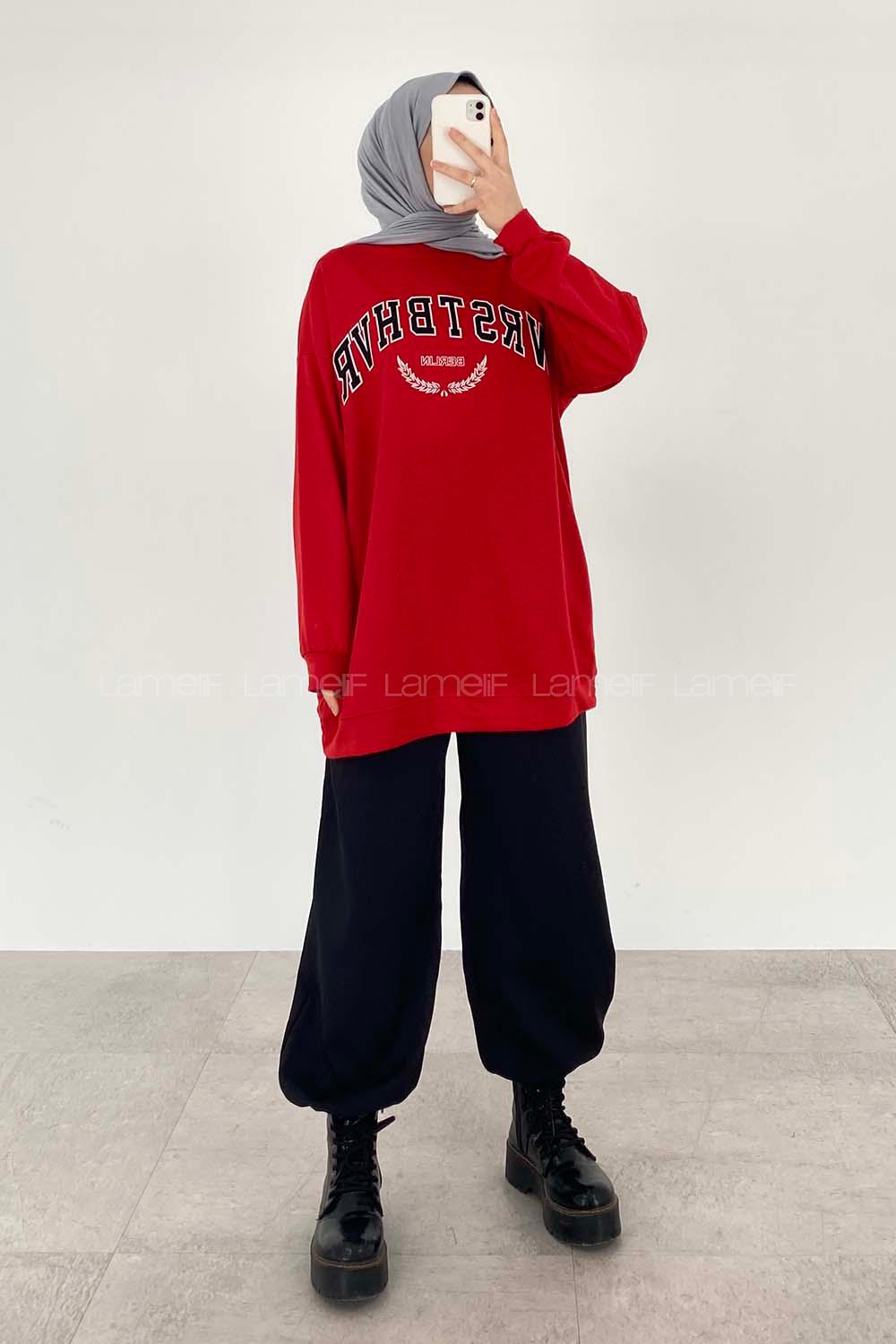 Modalamelif Bisiklet Yaka WRSTBHVR BERLİN Yazı Baskılı Sweat Kırmızı