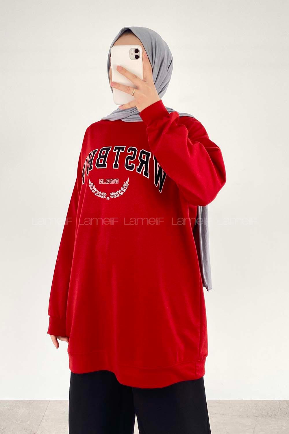 Modalamelif Bisiklet Yaka WRSTBHVR BERLİN Yazı Baskılı Sweat Kırmızı