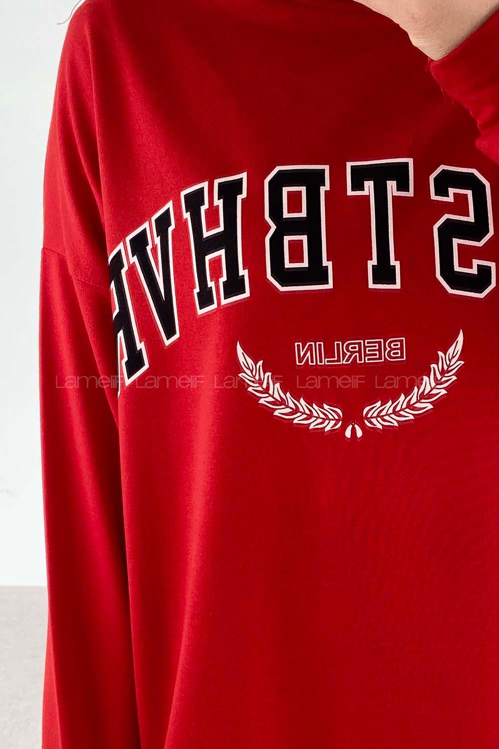 Modalamelif Bisiklet Yaka WRSTBHVR BERLİN Yazı Baskılı Sweat Kırmızı