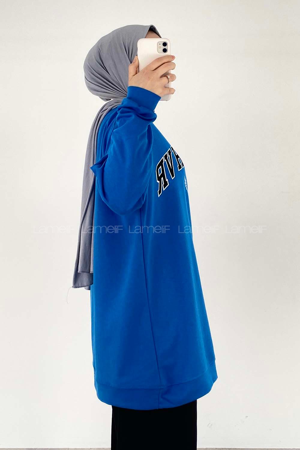 Modalamelif Bisiklet Yaka WRSTBHVR BERLİN Yazı Baskılı Sweat Saks Mavisi