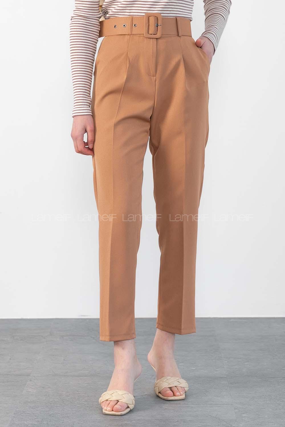 Modalamelif Geniş Kemerli Pantolon Camel