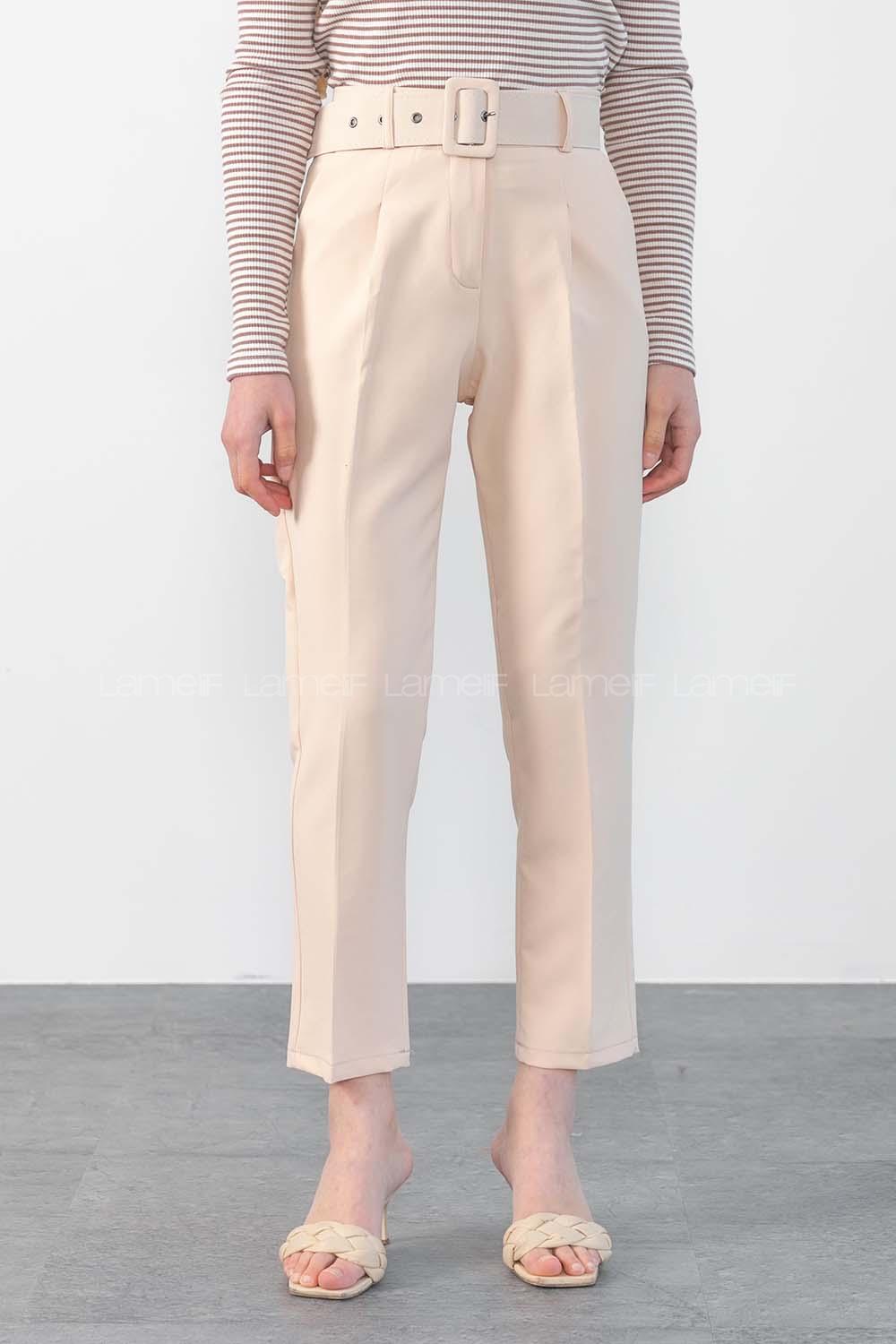 Modalamelif Geniş Kemerli Pantolon Taş