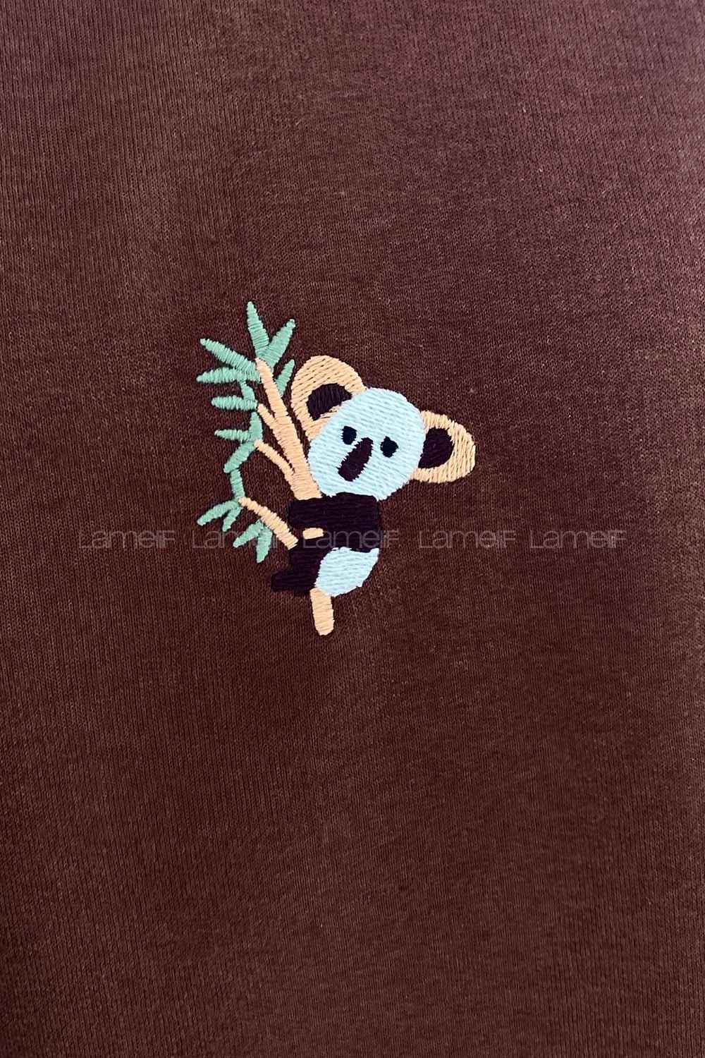 Modalamelif  Koala Nakışlı Kapüşonlu Tunik Acı Kahve