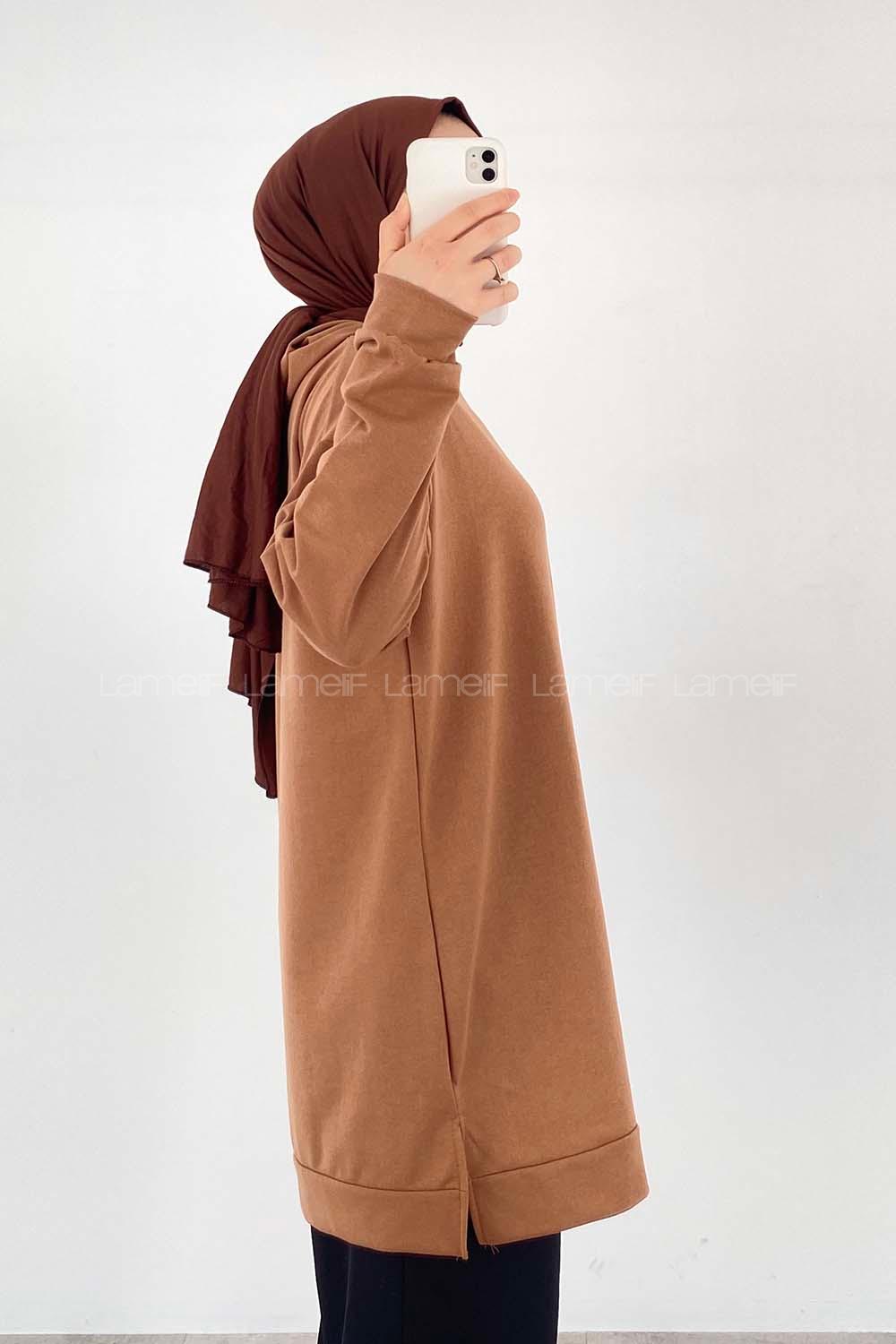 Modalamelif  Koala Nakışlı Kapüşonlu Tunik Camel