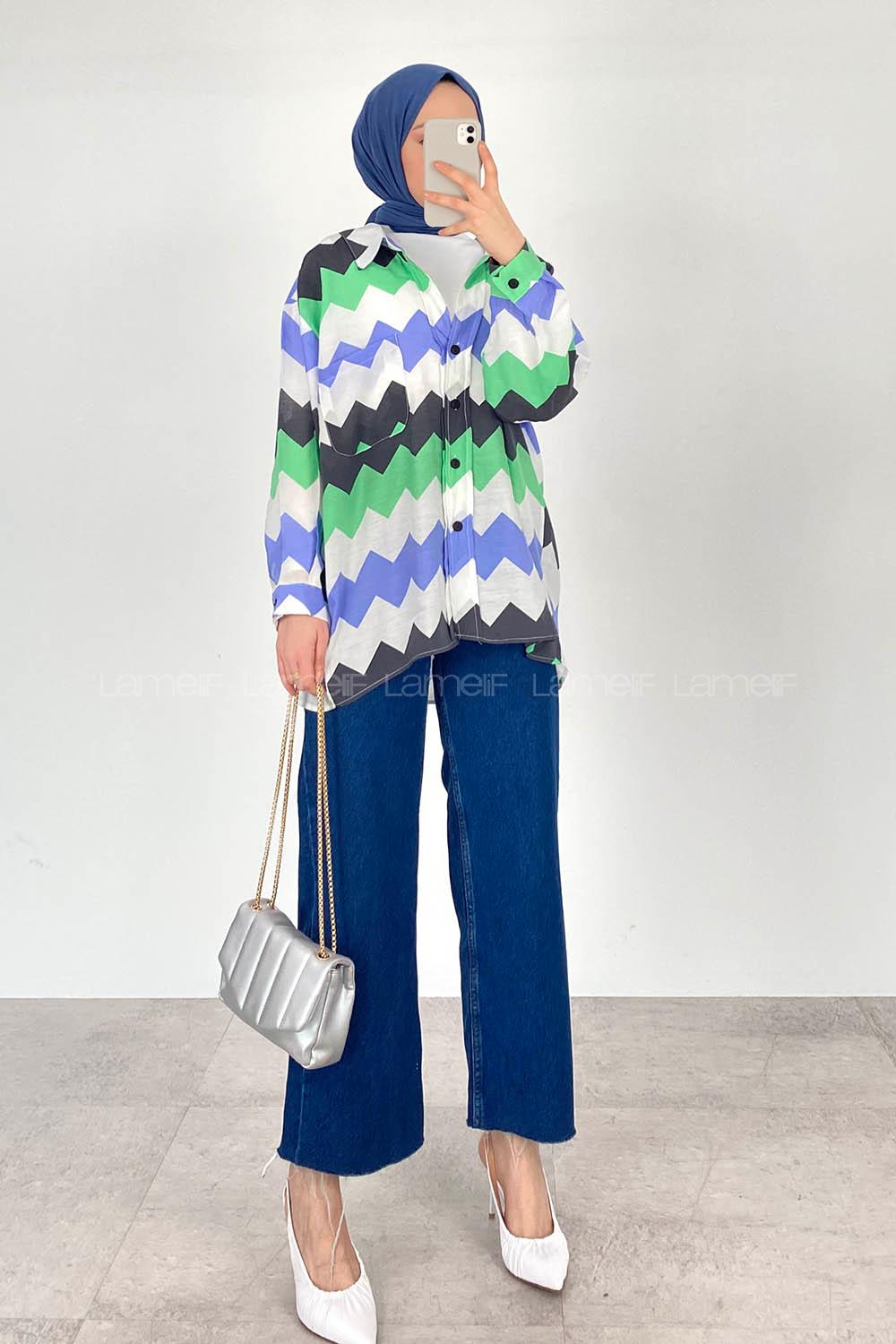 Green Shirt Collar Long Arm Cotton Unprinted Shirt