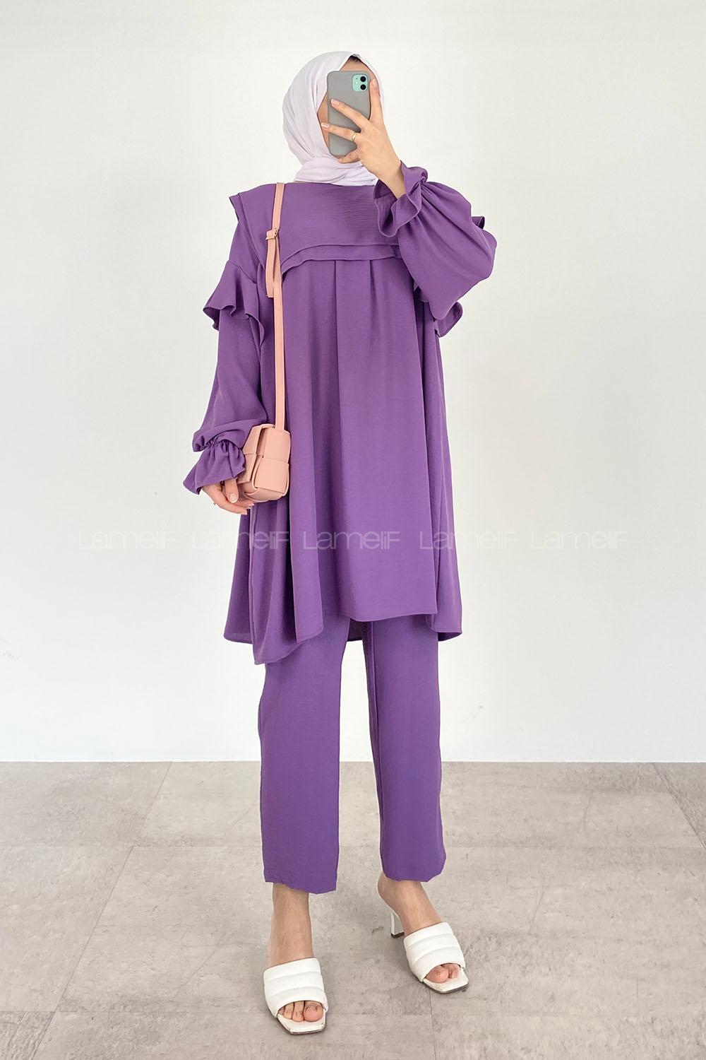 Light Purple Medium Crew Neck Long Arm Without Accessories Cotton Fabric Regular Trousers Comfortable Suit