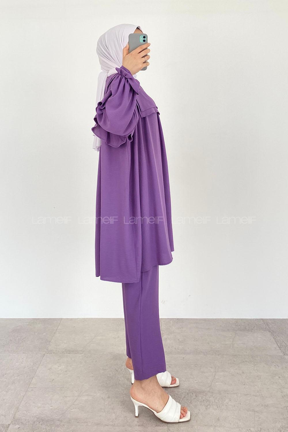 Light Purple Medium Crew Neck Long Arm Without Accessories Cotton Fabric Regular Trousers Comfortable Suit