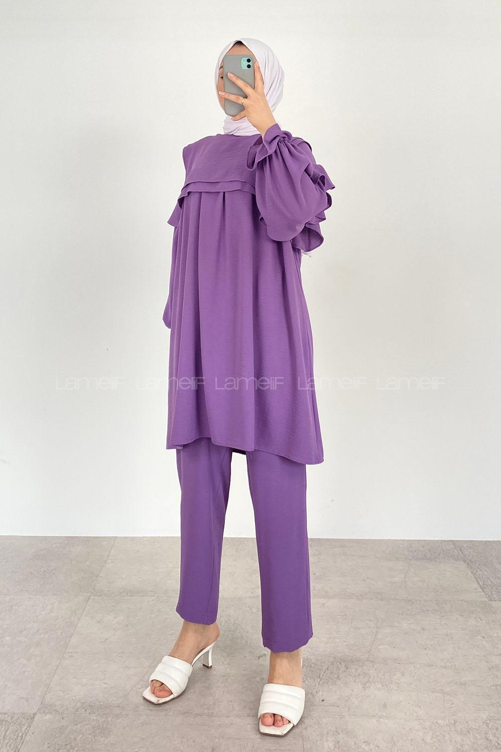 Light Purple Medium Crew Neck Long Arm Without Accessories Cotton Fabric Regular Trousers Comfortable Suit