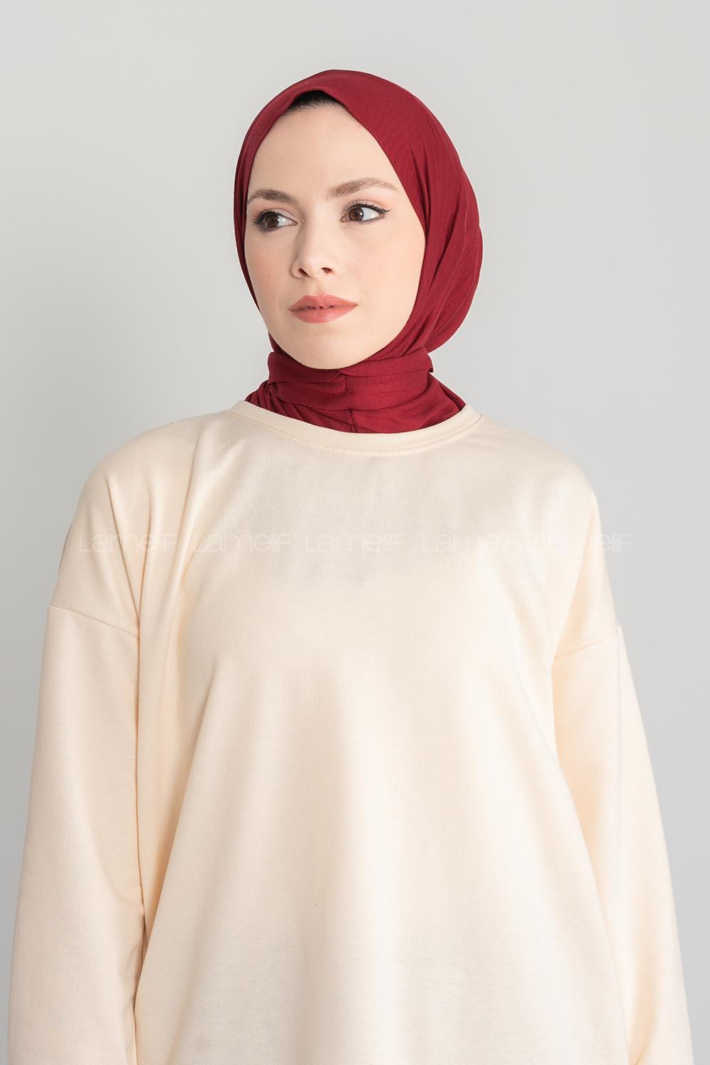Modalamelif Çıtçıtlı Pratik Penye Hijab Bone Bordo