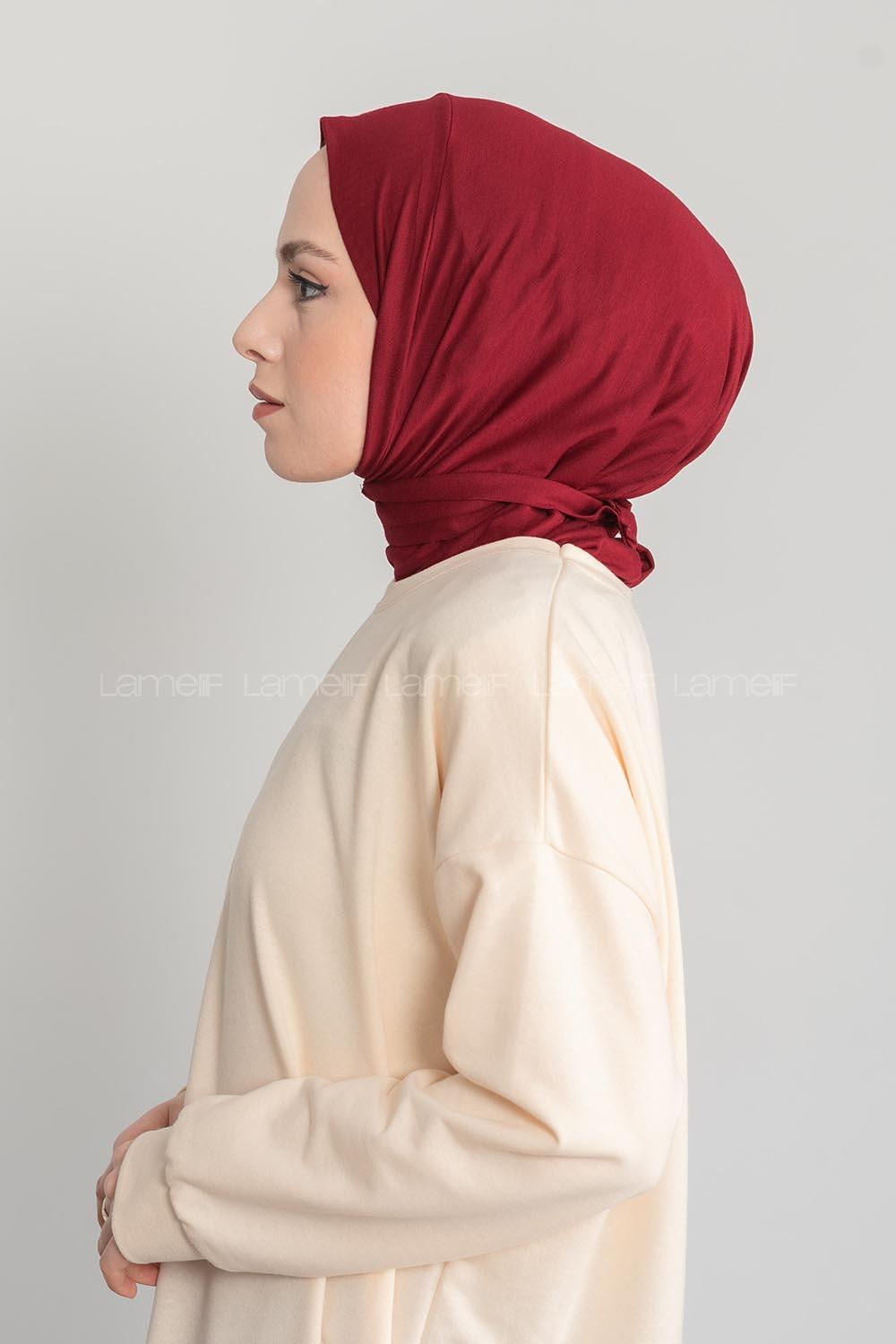 Modalamelif Çıtçıtlı Pratik Penye Hijab Bone Bordo