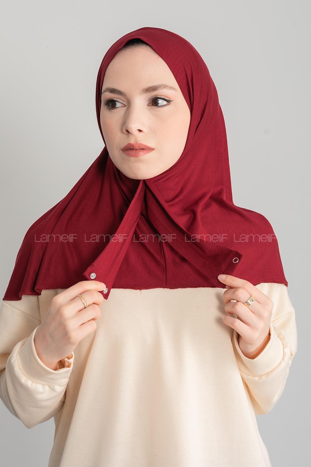 Modalamelif Çıtçıtlı Pratik Penye Hijab Bone Bordo