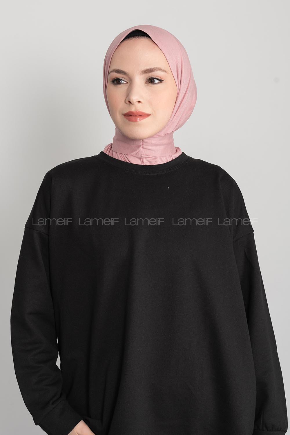 Modalamelif Çıtçıtlı Pratik Penye Hijab Bone Pudra