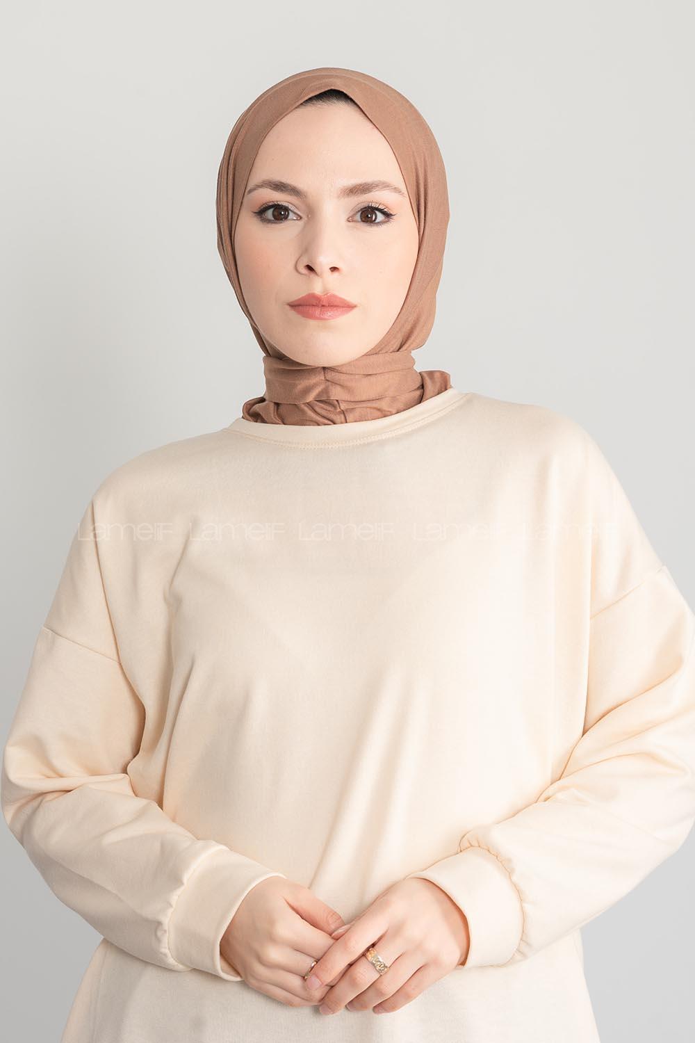 Modalamelif Çıtçıtlı Pratik Penye Hijab Bone Sütlü Kahve