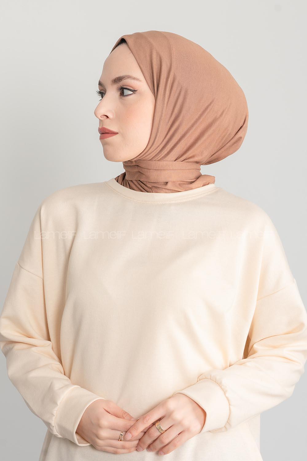 Modalamelif Çıtçıtlı Pratik Penye Hijab Bone Sütlü Kahve