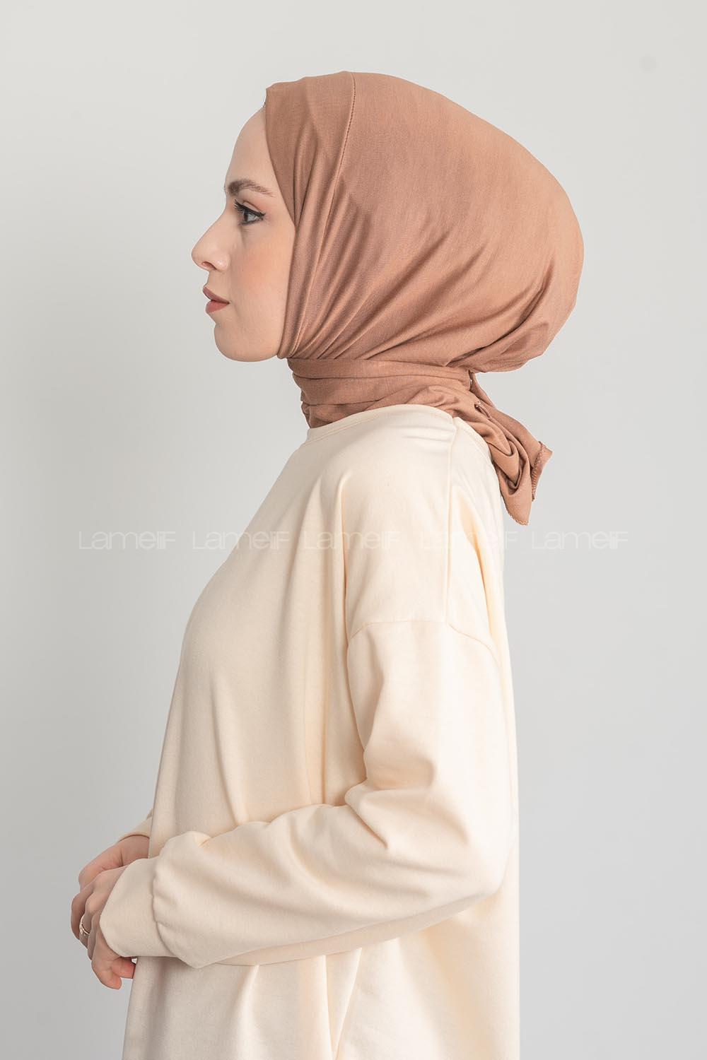 Modalamelif Çıtçıtlı Pratik Penye Hijab Bone Sütlü Kahve
