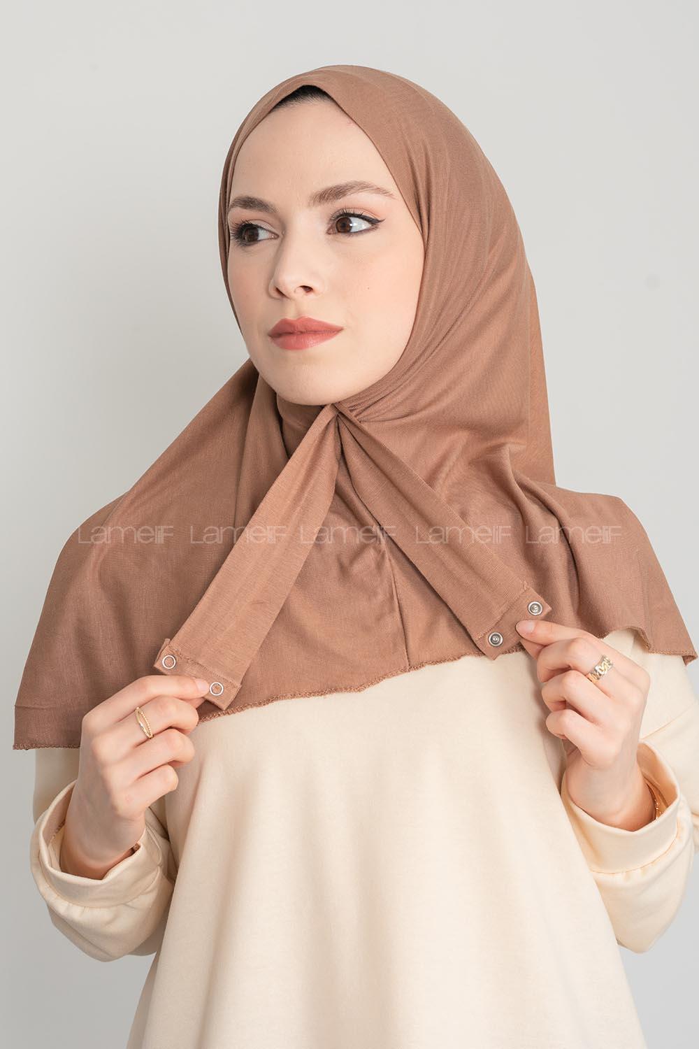 Modalamelif Çıtçıtlı Pratik Penye Hijab Bone Sütlü Kahve