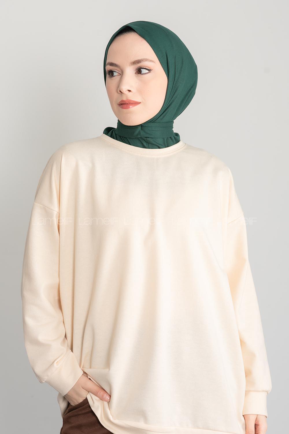 Modalamelif Çıtçıtlı Pratik Penye Hijab Bone Zümrüt