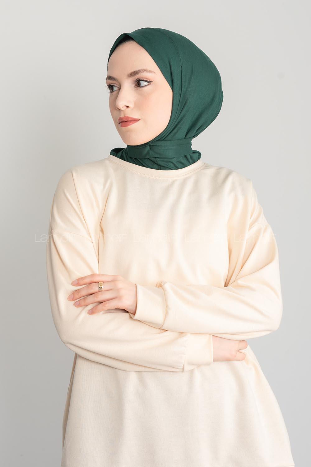 Modalamelif Çıtçıtlı Pratik Penye Hijab Bone Zümrüt