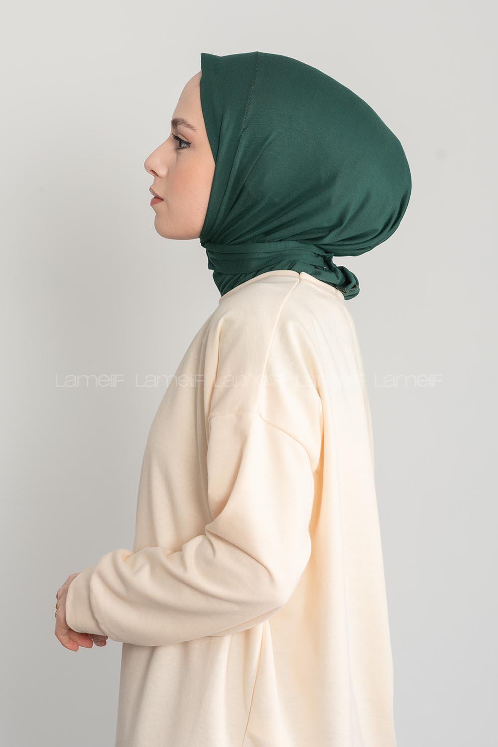 Modalamelif Çıtçıtlı Pratik Penye Hijab Bone Zümrüt