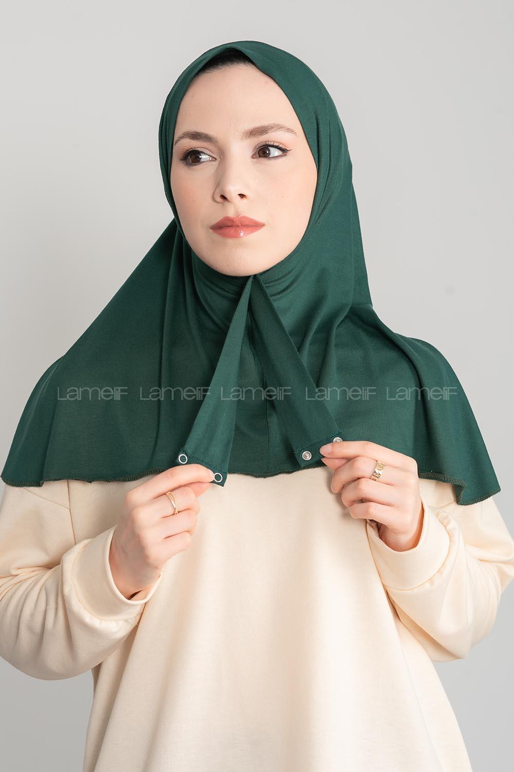 Modalamelif Çıtçıtlı Pratik Penye Hijab Bone Zümrüt
