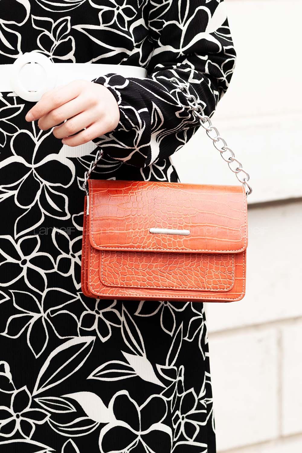 Orange Buckle Skin Hand Bag Bag