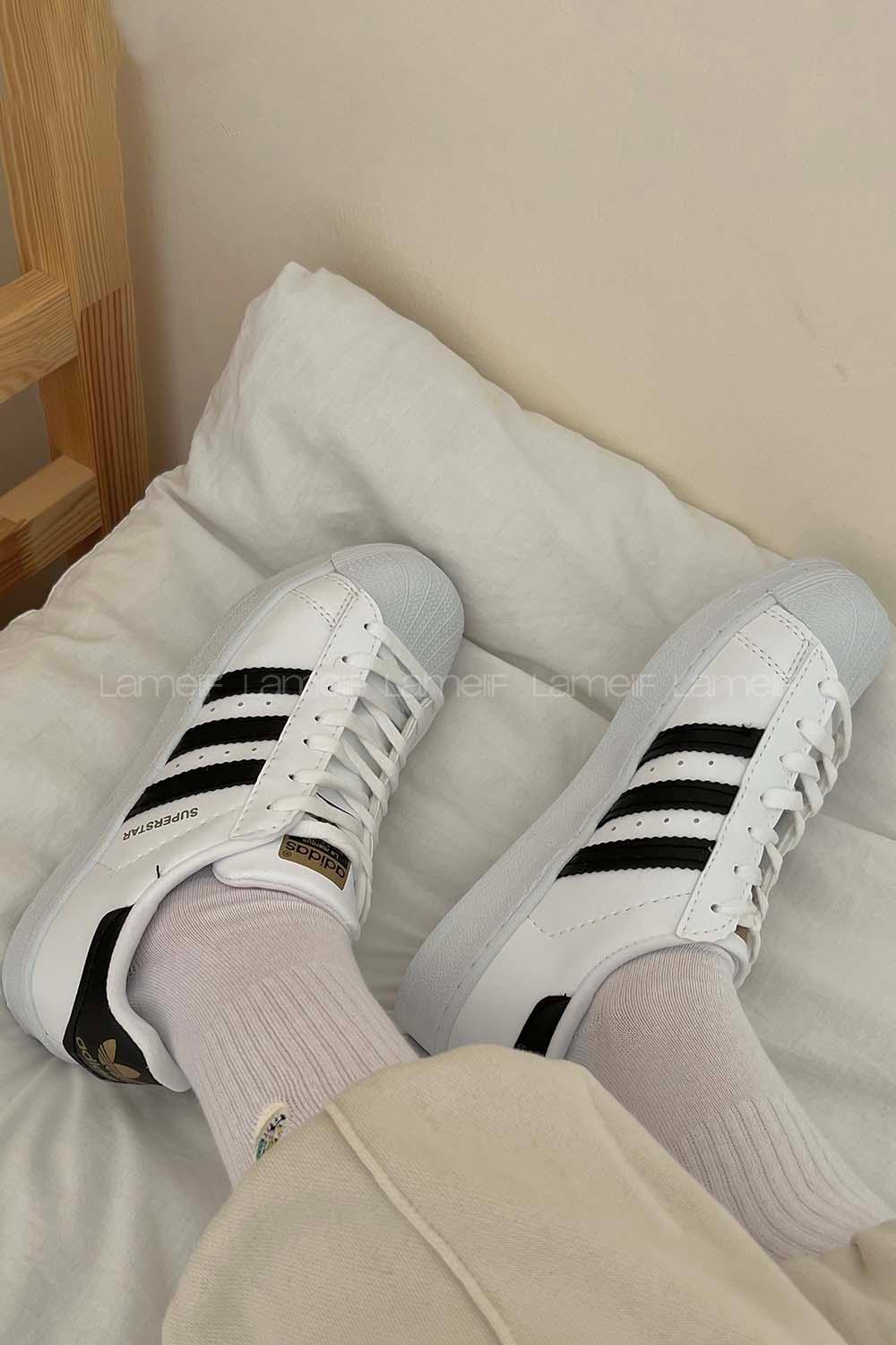 Modalamelif  Şerit Model Yüksek Taban Spor Ayakkabı Beyaz-Siyah