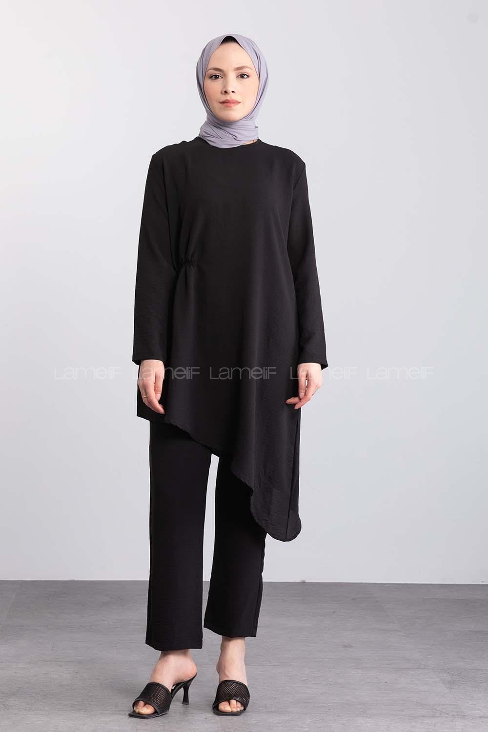 Black Crew Neck Long Arm Without Accessories Ayrobin Regular Trousers Comfortable Suit