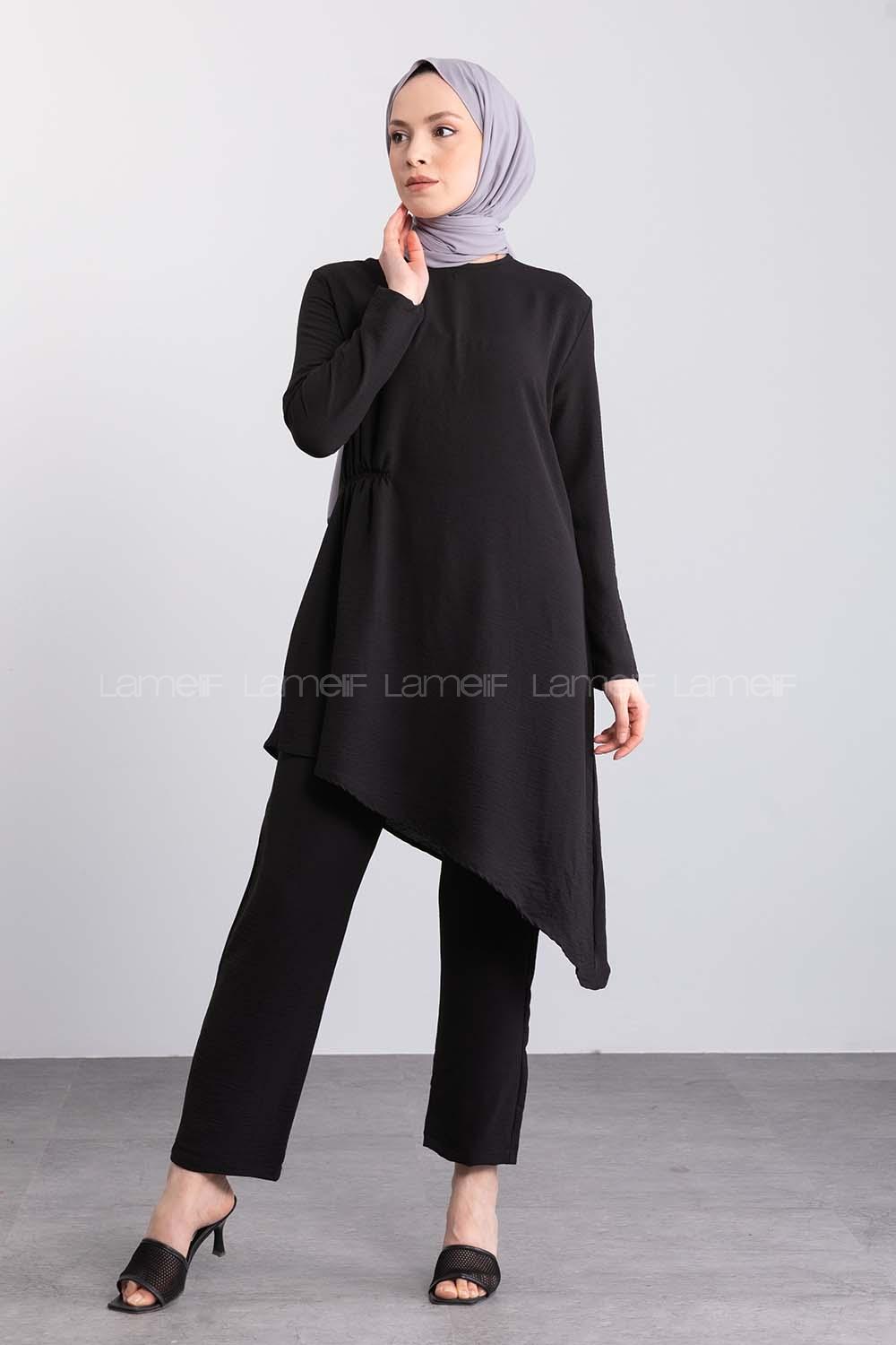 Black Crew Neck Long Arm Without Accessories Ayrobin Regular Trousers Comfortable Suit