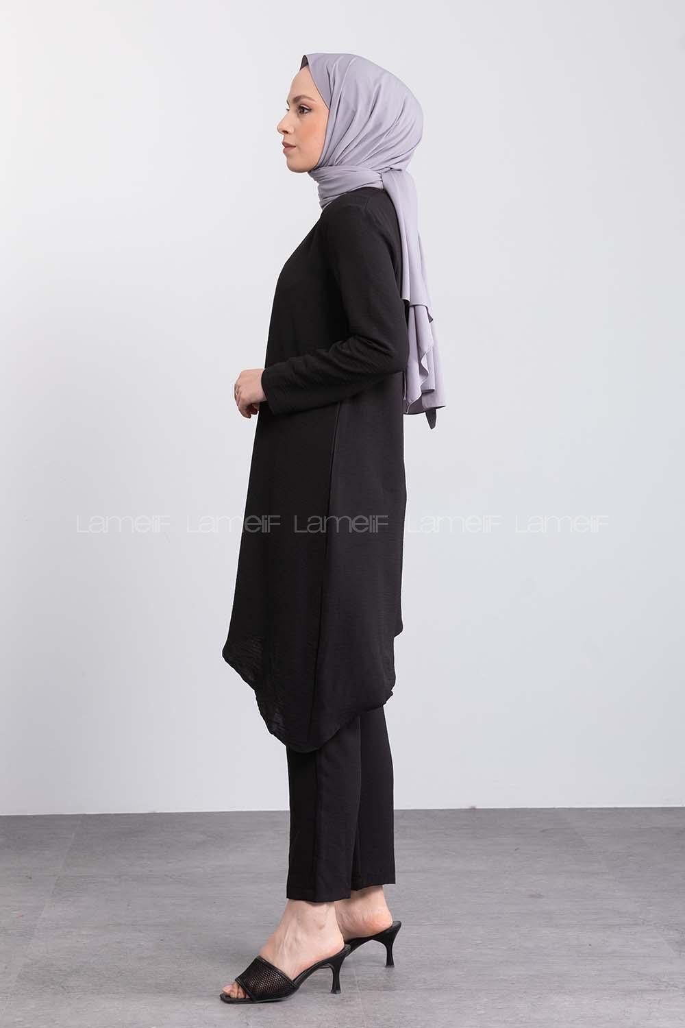 Black Crew Neck Long Arm Without Accessories Ayrobin Regular Trousers Comfortable Suit
