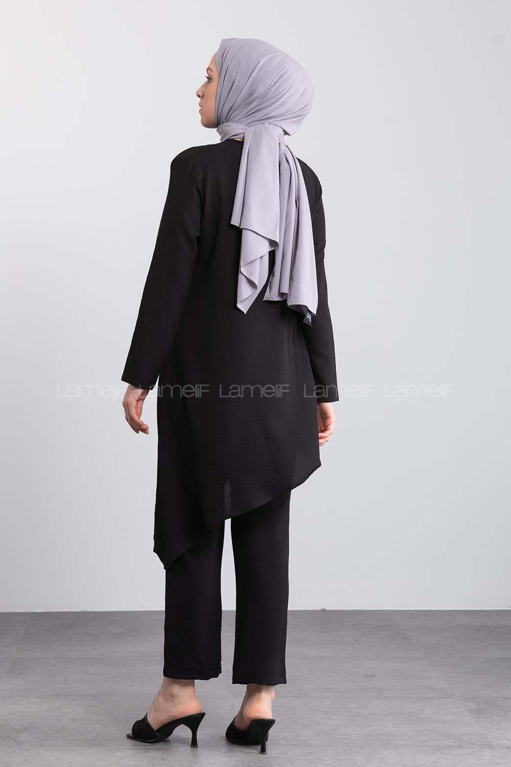 Black Crew Neck Long Arm Without Accessories Ayrobin Regular Trousers Comfortable Suit