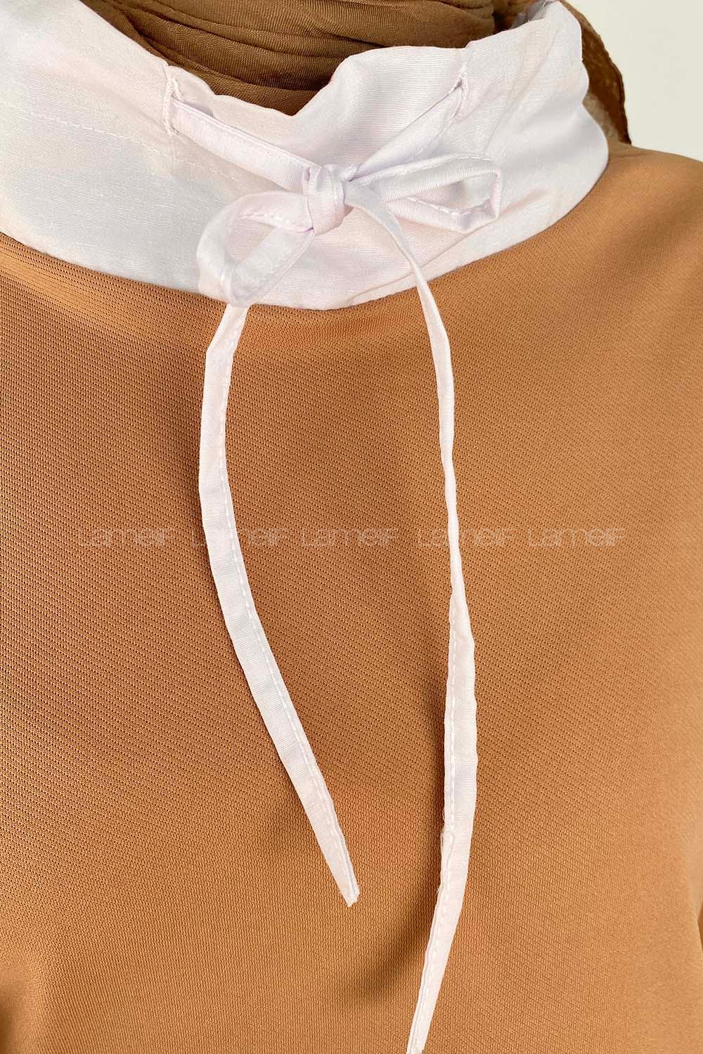 Lamelif Gömlek Garnili Tesettür Takım Camel