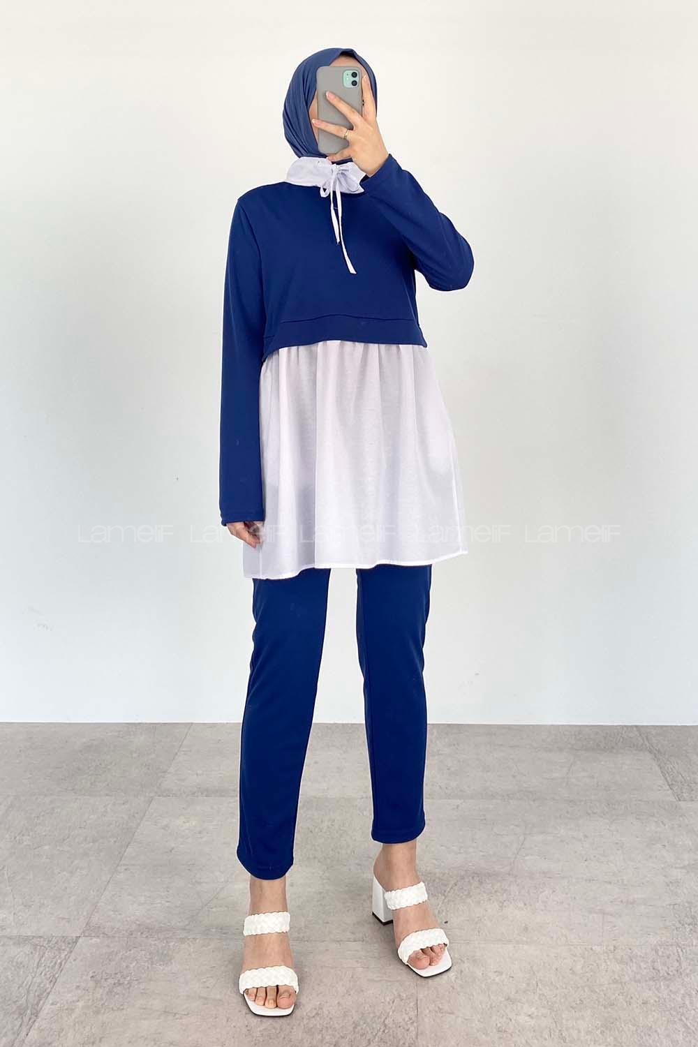 Indigo Neckband Long Arm Without Accessories Cotton Regular Trousers Comfortable Suit