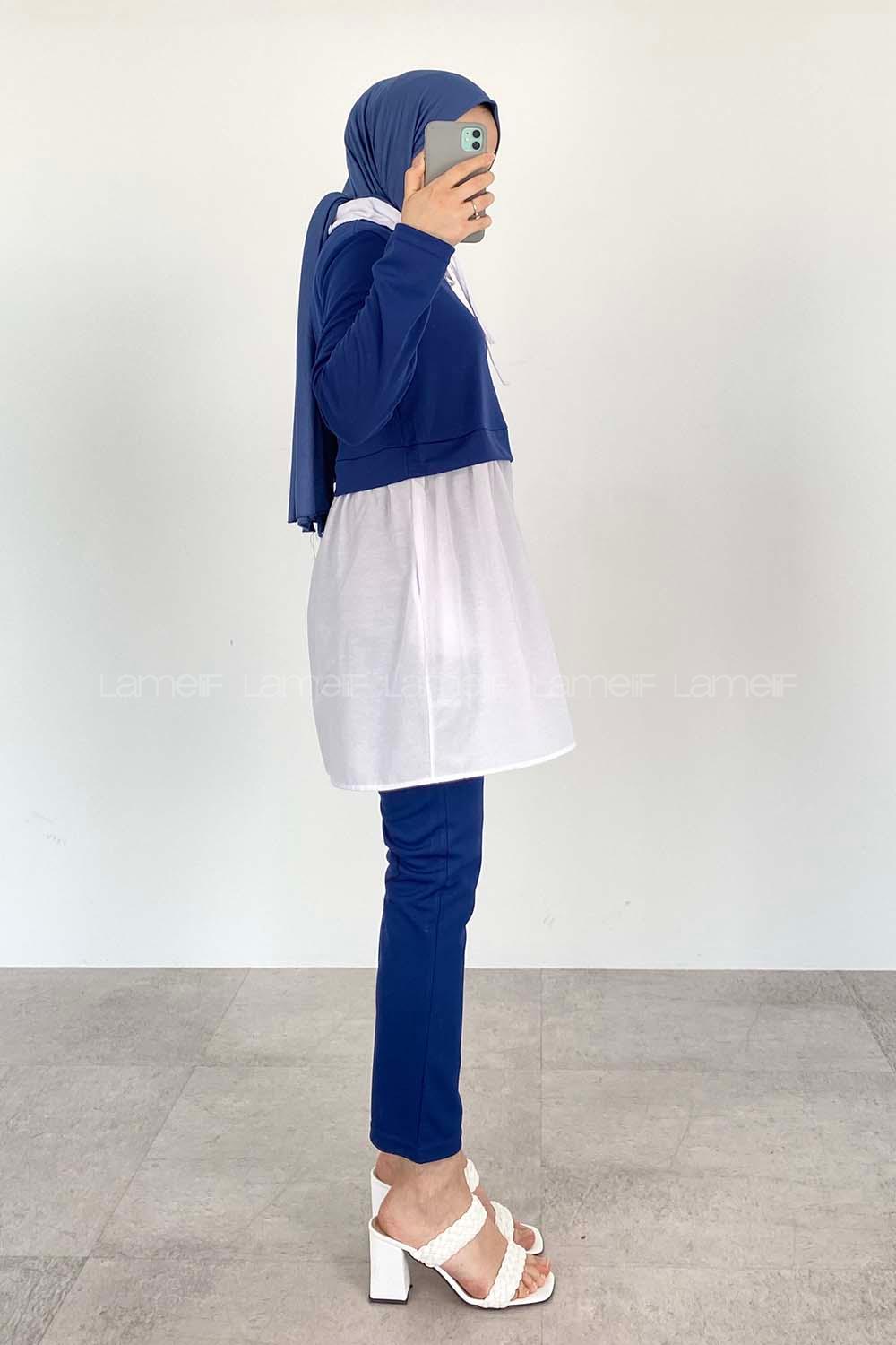 Indigo Neckband Long Arm Without Accessories Cotton Regular Trousers Comfortable Suit